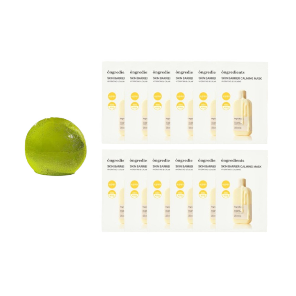 ongredients - Cleansing Ball - 110g - Jeju Green Tea + Skin Barrier Calming Mask - 12pcs Set