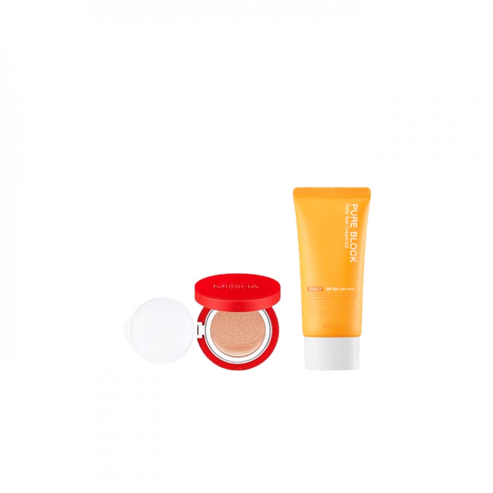 A'PIEU - Pure Block Natural Daily Sun Cream SPF45 PA+++ - 100ml X MISSHA - Velvet Finish Cushion SPF50+ PA+++ - 15g - 21