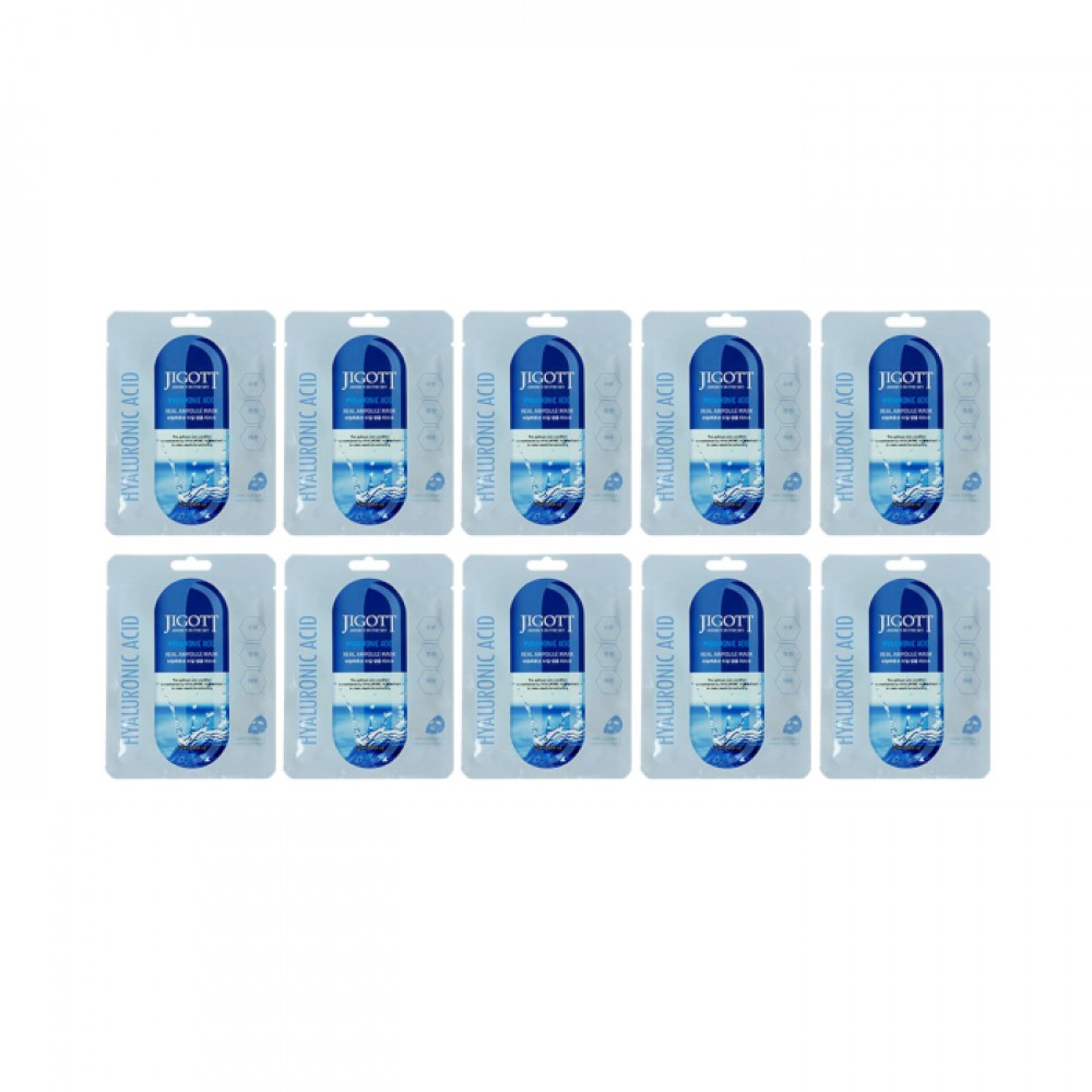 Jigott - Real Ampoule Mask Hyaluronic Acid - 10pcs Set