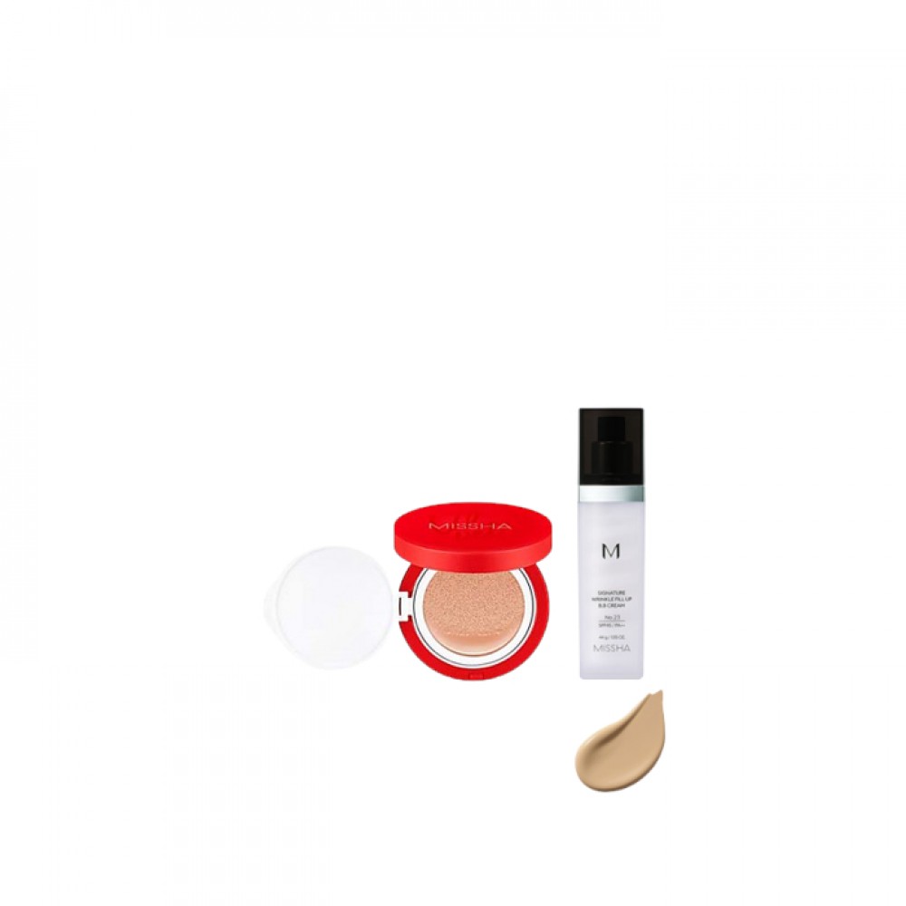 MISSHA - Signature Wrinkle Fill Up BB Cream (SPF37 PA++) - No.23/44g X MISSHA - Velvet Finish Cushion SPF50+ PA+++ - 15g - 23