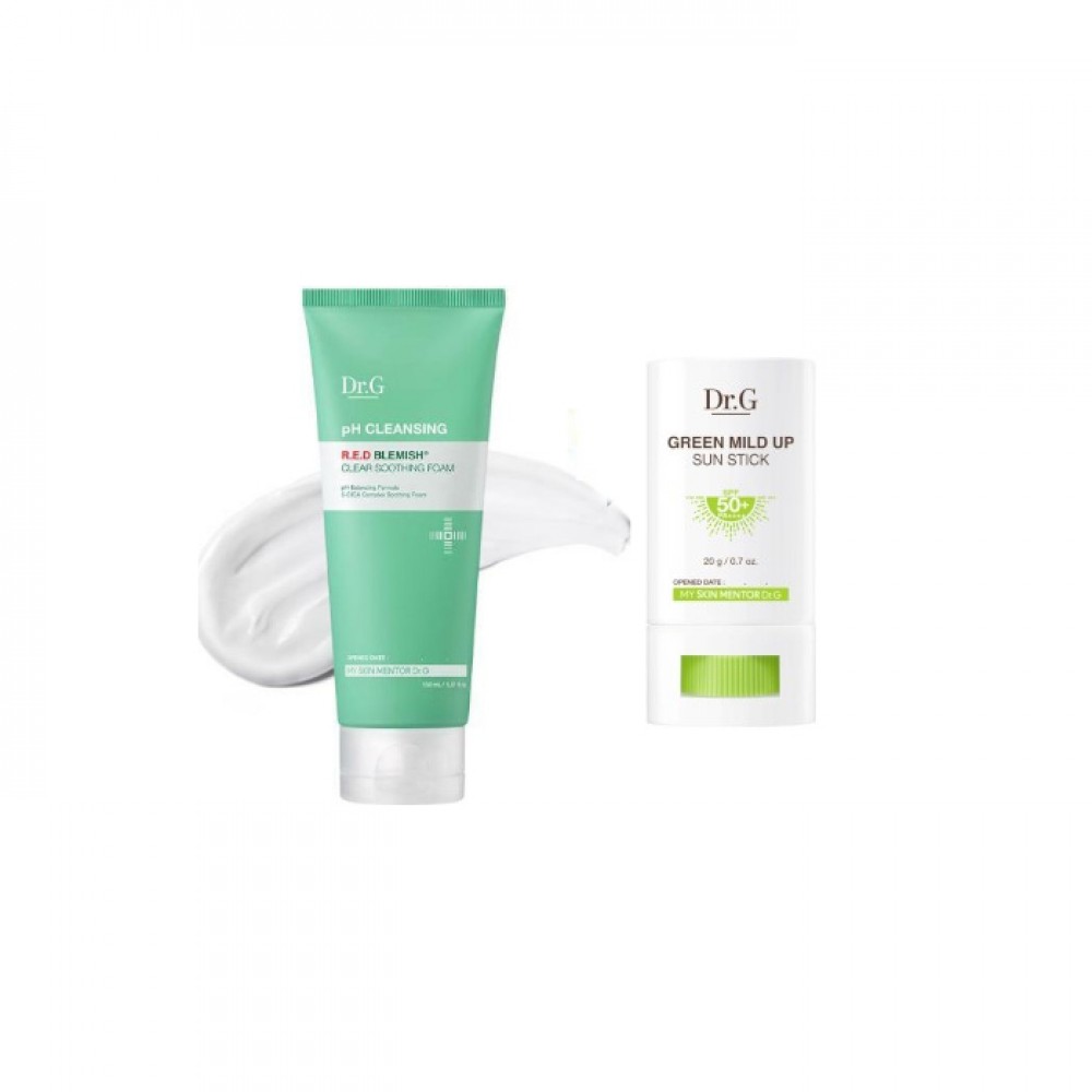 Dr.G Green Mild Up Sun Stick SPF50+ PA++++ - 20g (1ea) + R.E.D Blemish Clear Soothing pH Cleansing Foam 150ml - 150ml - White (1ea) set