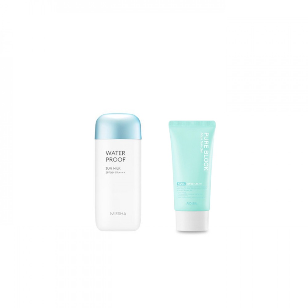 Missha All-Around Safe Block Waterproof Sun Milk + A'PIEU Pure Block Aqua Sun Gel Sunscreen (1ea) Set