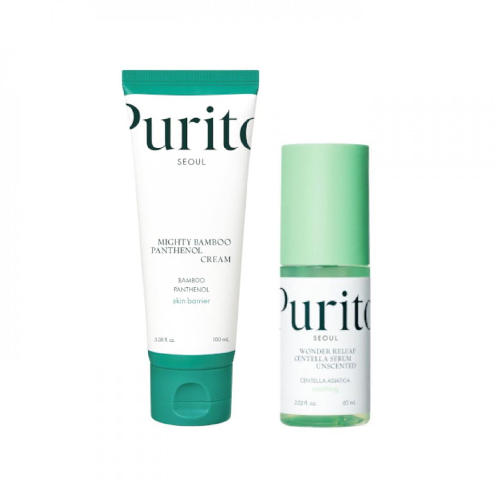 Purito SEOUL - Mighty Bamboo Panthenol Cream - 100ml + Wonder Releaf Centella Serum Unscented - 60ml Set