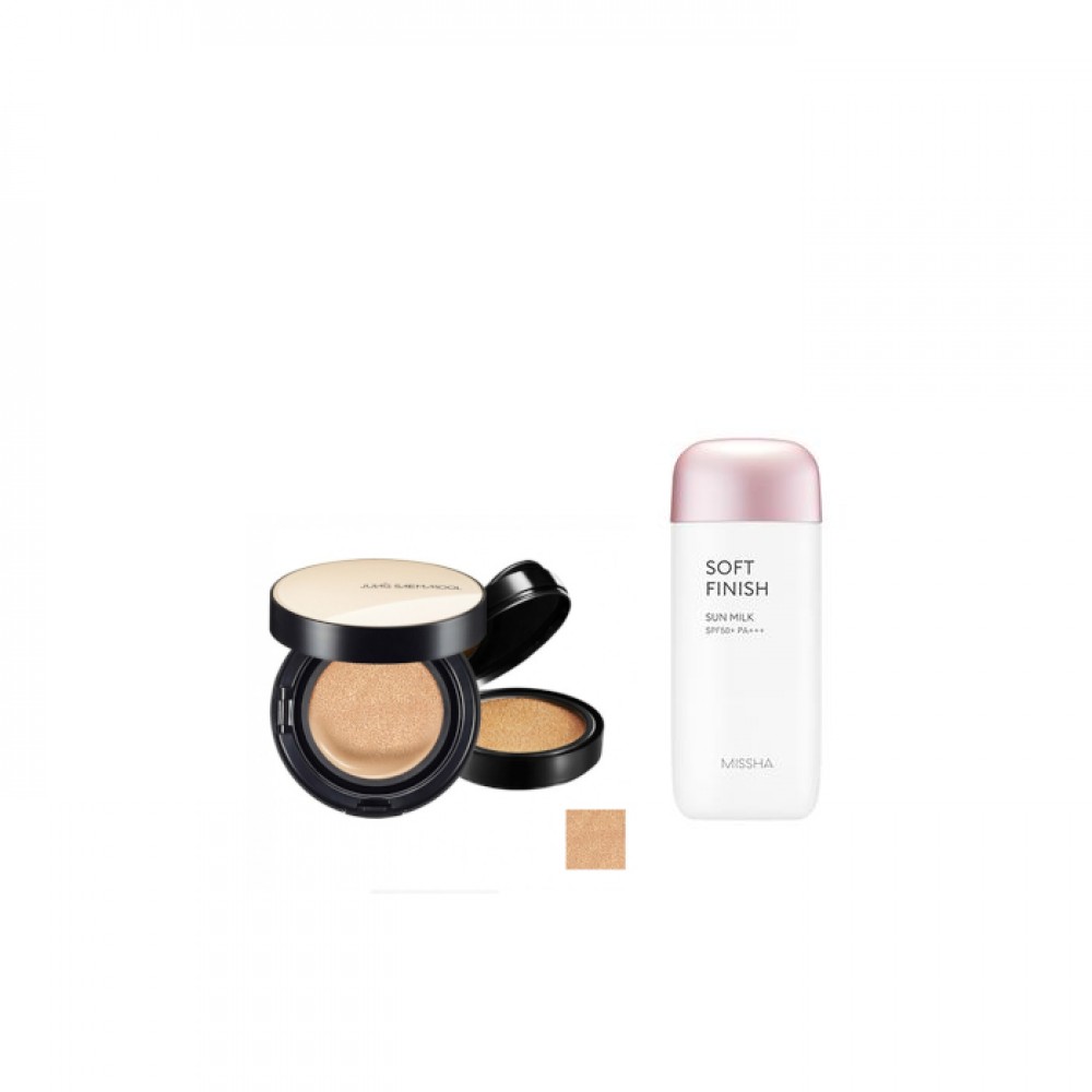 MISSHA - All-Around Safe Block Soft Finish Sun Milk SPF50+ PA+++ - 70ml X Jung Saem Mool - Essential Skin Nuder Cushion - 14g+14g - Medium