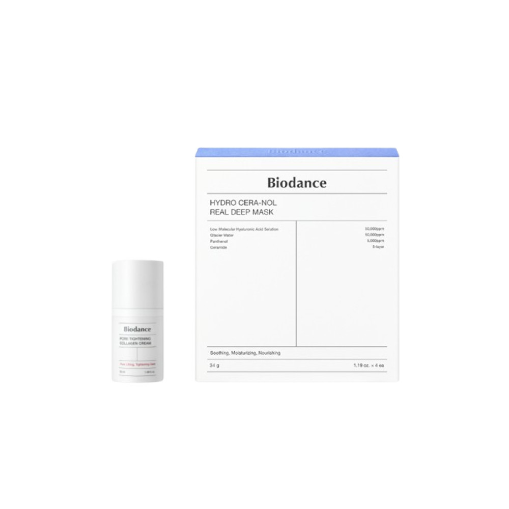 Biodance - Hydro Cera-Nol Real Deep Mask - 4pcs + Pore Tightening Collagen Cream - 50ml Set