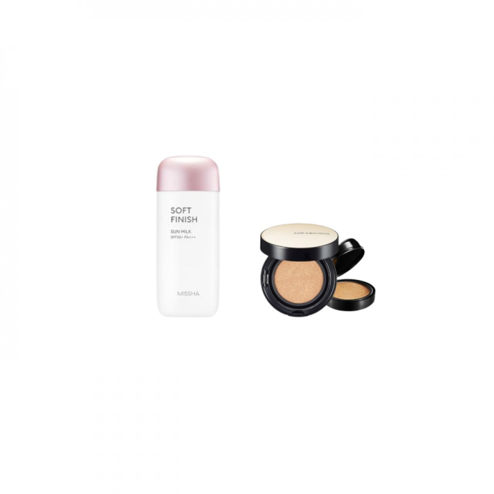 MISSHA - All-Around Safe Block Soft Finish Sun Milk SPF50+ PA+++ - 70ml X Jung Saem Mool - Essential Skin Nuder Long Wear Cushion - 14g+14g - Medium