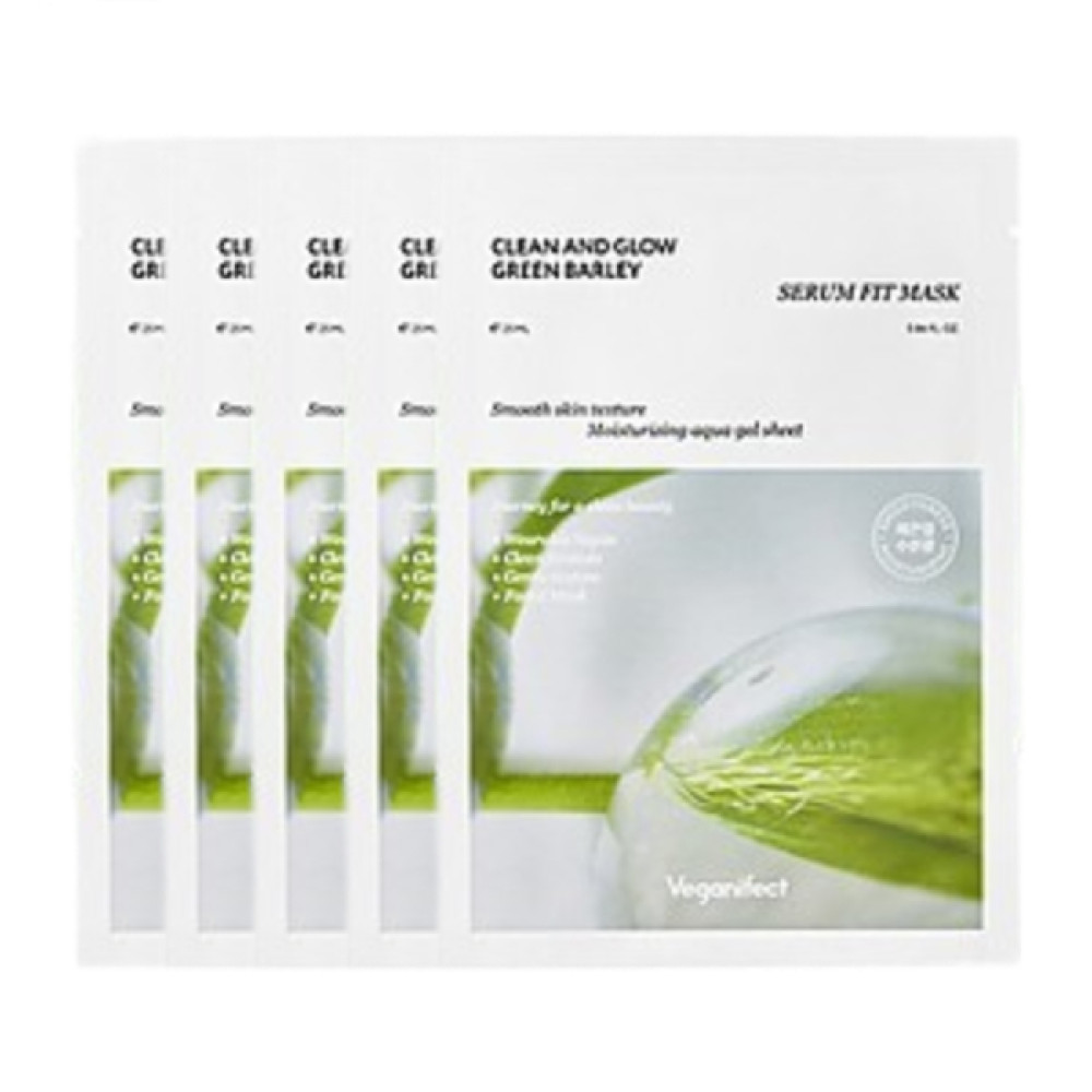 Veganifect - Clean And Glow Green Barley Serum Fit Mask - 5ea