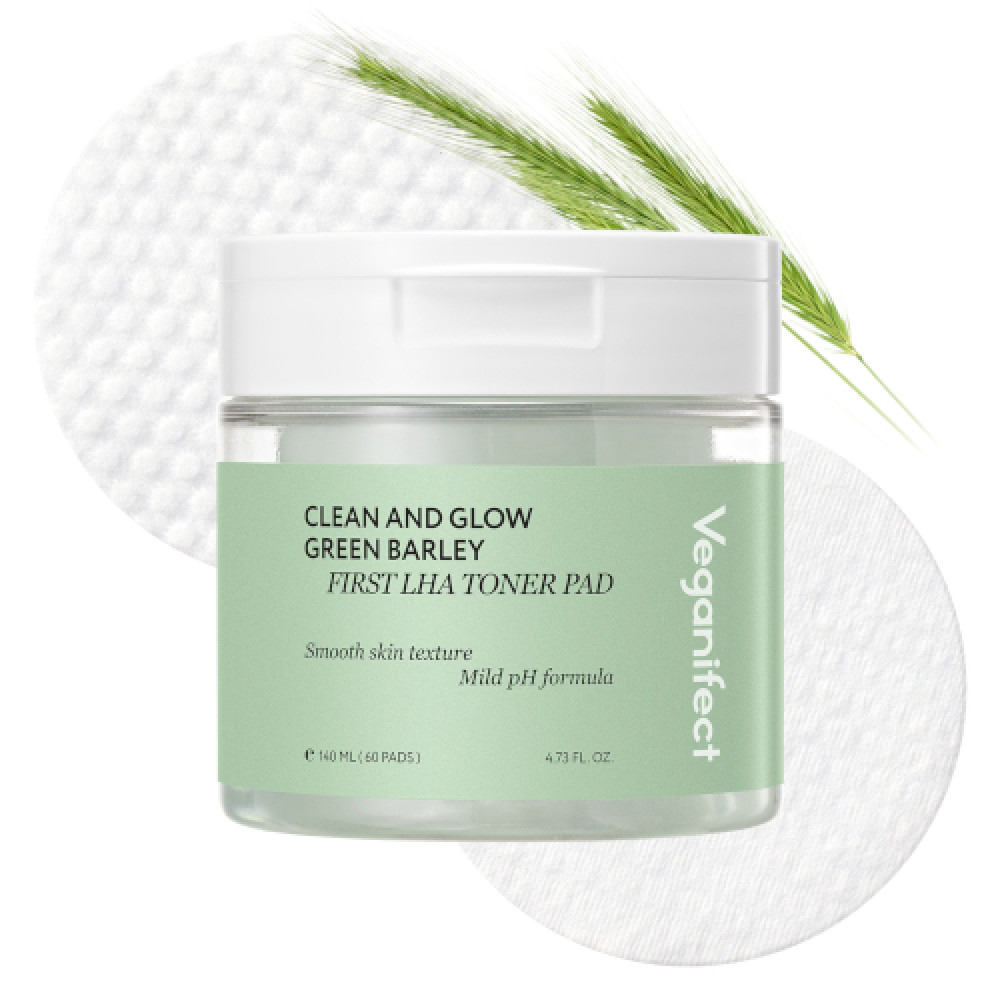 Veganifect - Clean and Glow Green Barley First LHA Toner Pad - 60ea