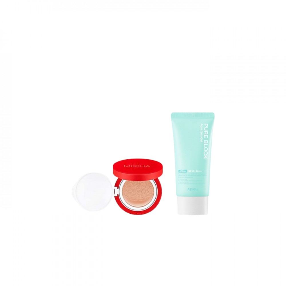 A'PIEU - Pure Block Aqua Sun Gel SPF50+ PA+++ X MISSHA - Velvet Finish Cushion SPF50+ PA+++ - 15g - 21