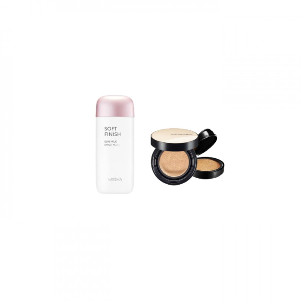 MISSHA - All-Around Safe Block Soft Finish Sun Milk SPF50+ PA+++ - 70ml X Jung Saem Mool - Essential Skin Nuder Cushion - 14g+14g - Medium-Deep