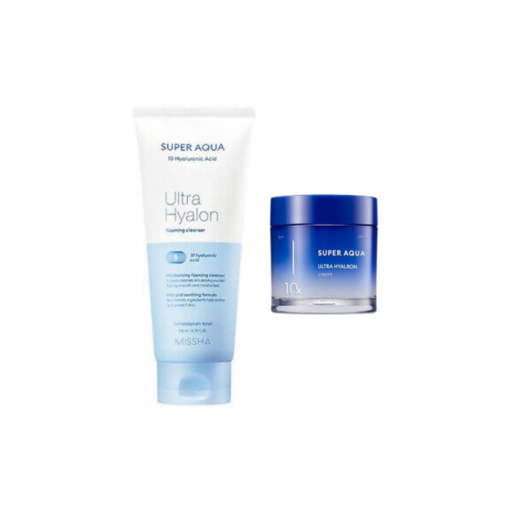 MISSHA - Super Aqua Ultra Hyalon Foaming Cleanser - 200ml (1ea) + Hyalron Cream - 70ml (1ea) Set