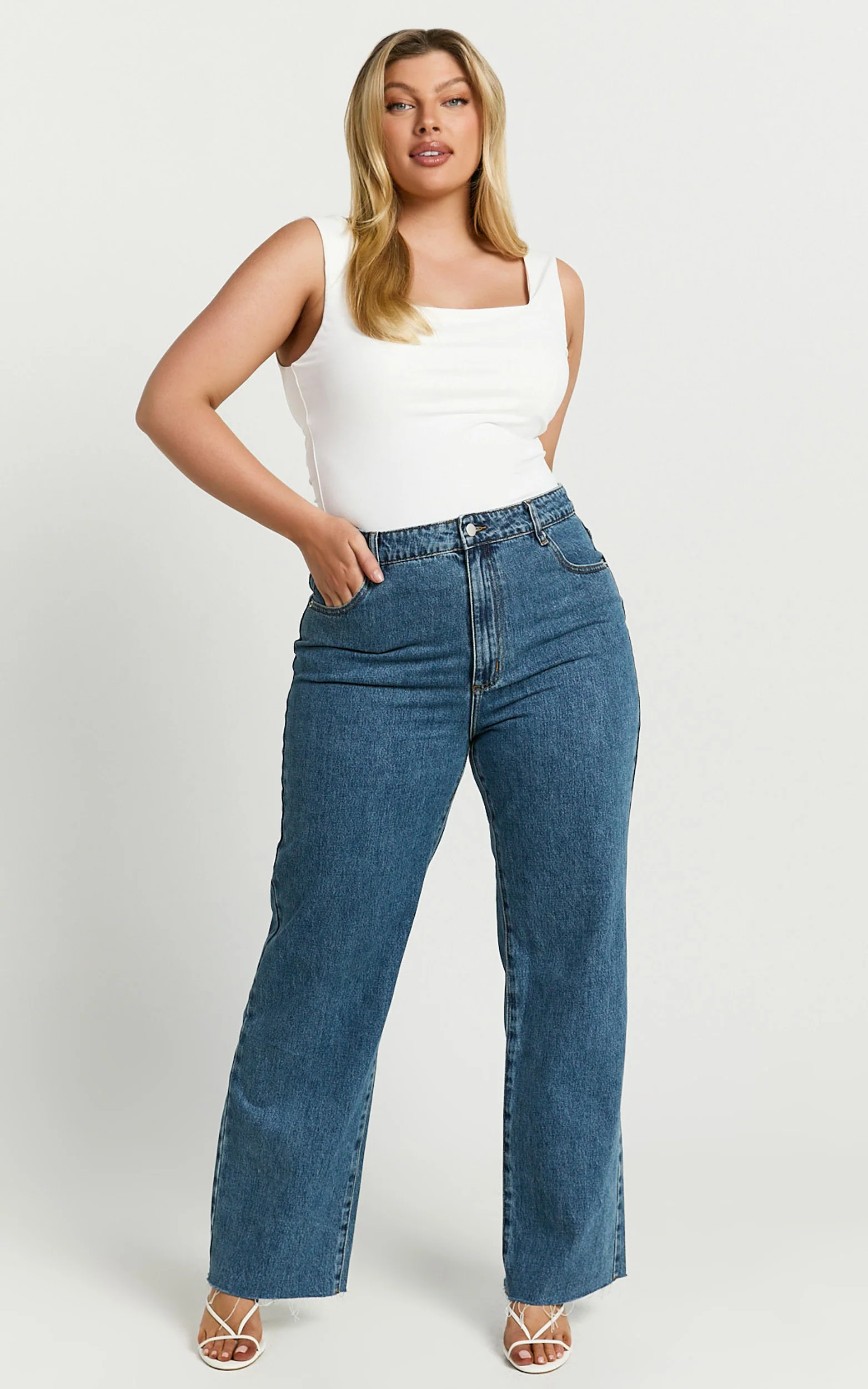 Dexter Jeans - High Waisted Straight Leg Denim Jeans in Dark Blue Wash