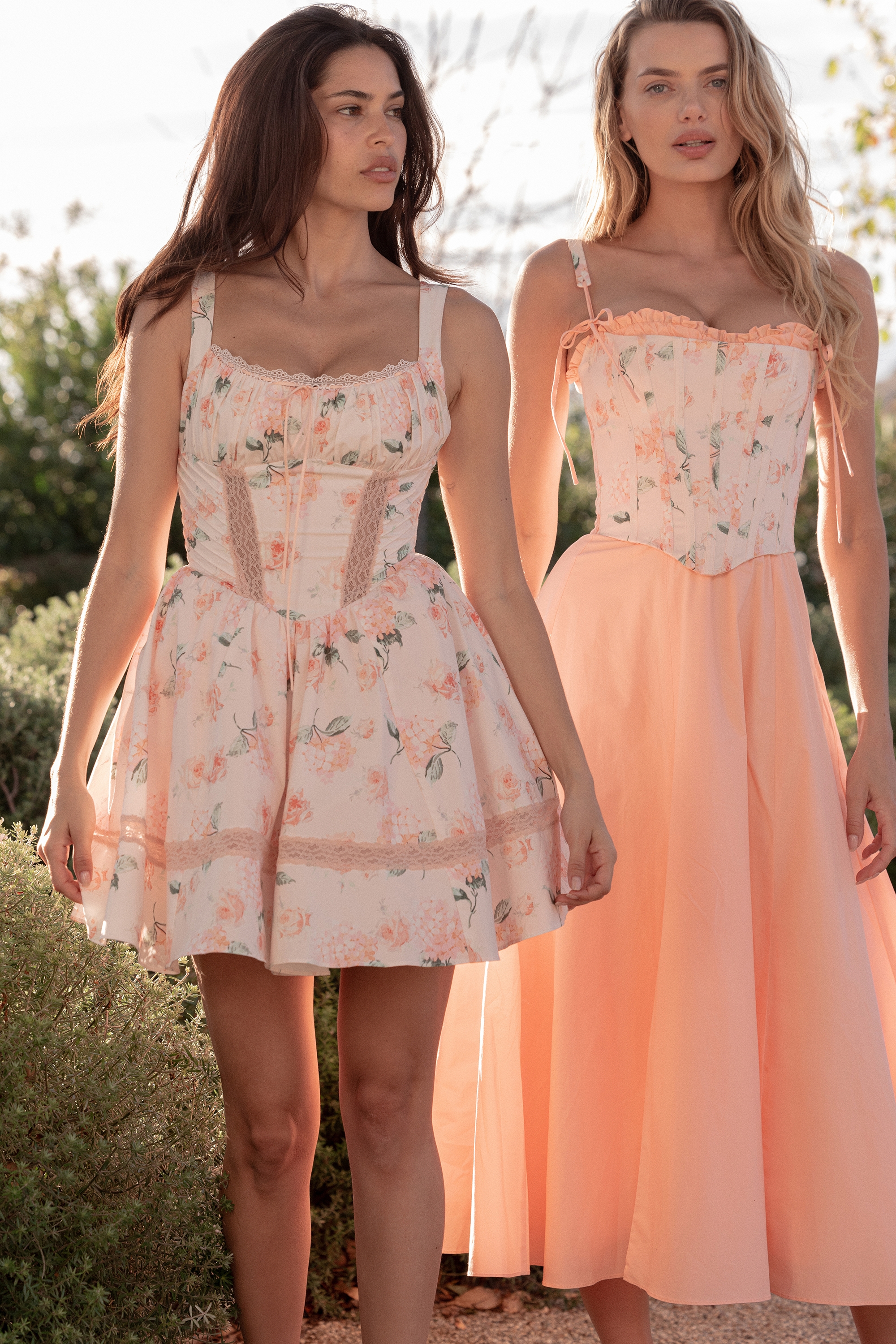 Peach Cotton Detachable Corset Midi Sundress