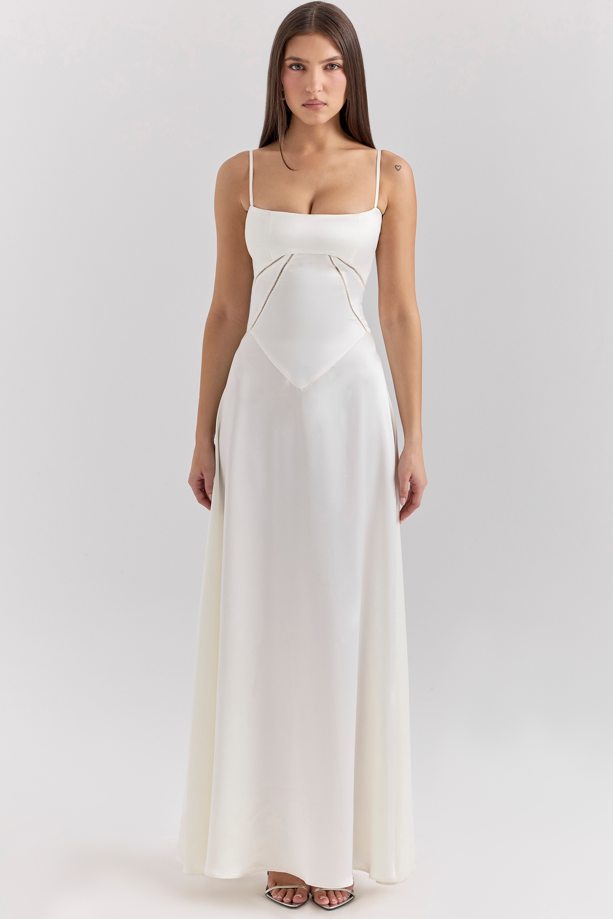 Ivory Satin Lace Up Maxi Dress