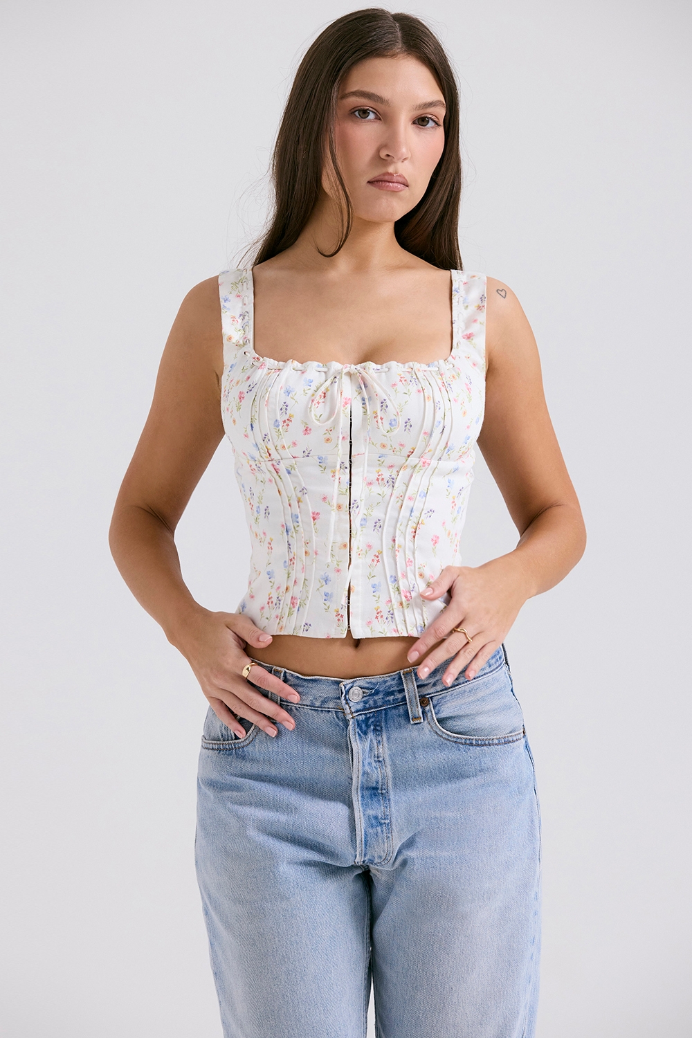 White Posy Print Top