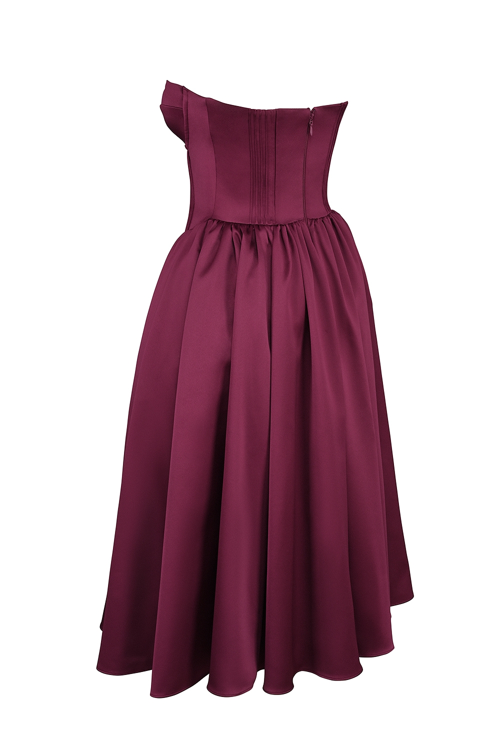 Burgundy Satin Tulle Midi Dress