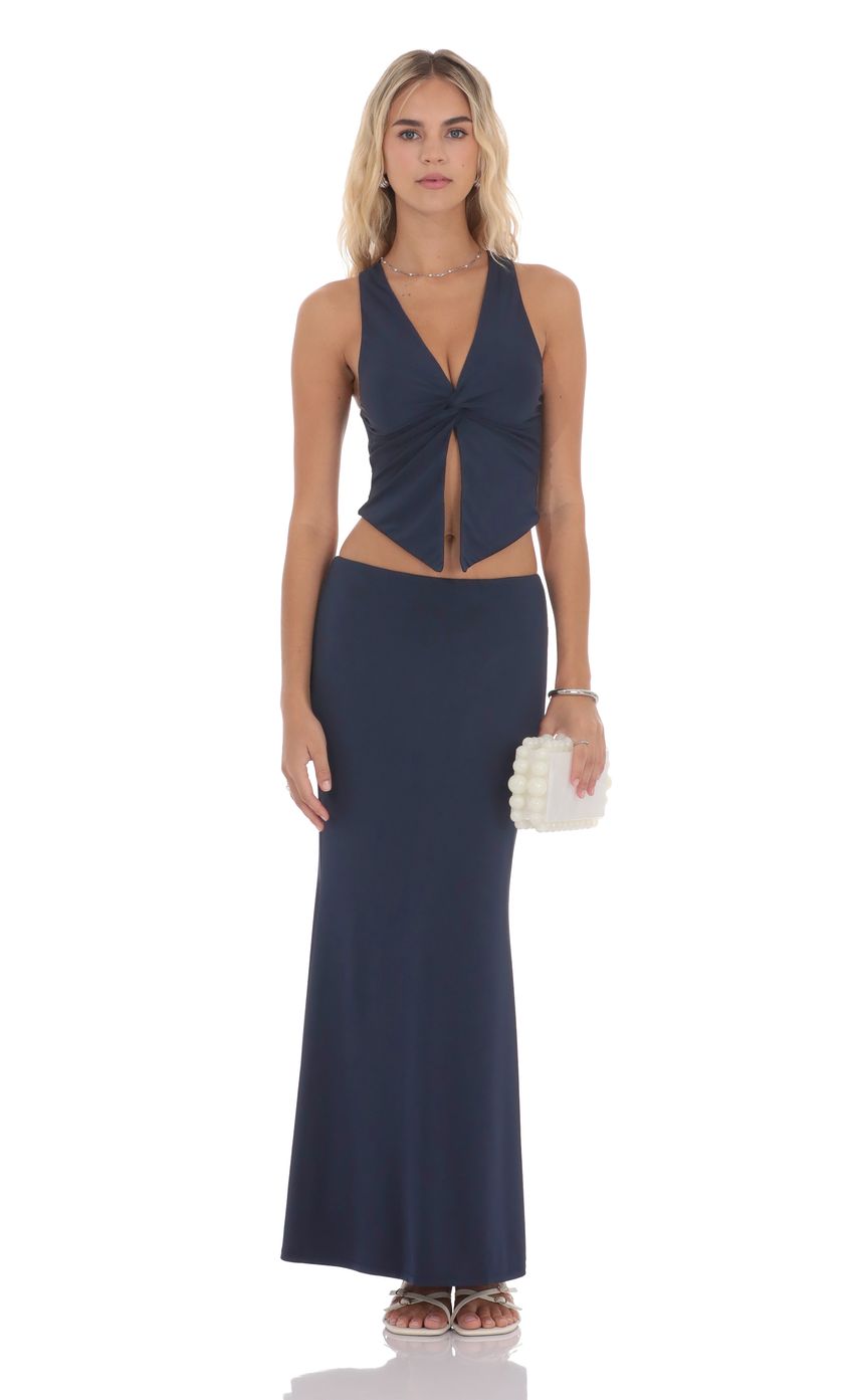 V-Neck Twist Two Piece Set in Navy