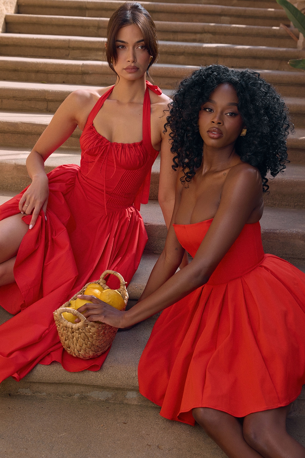 Italian Tomato Strapless Pleated Mini Dress