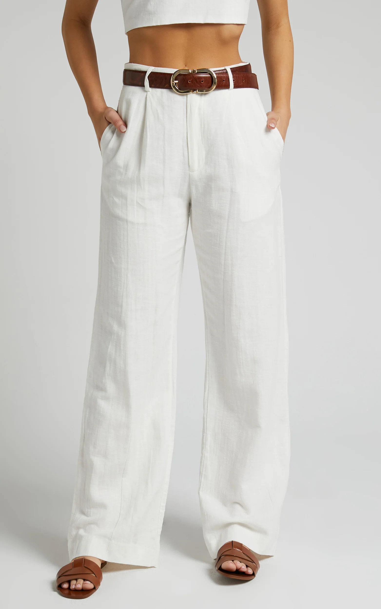 Larissa Trousers - Linen Mid Waisted Relaxed Straight Leg Trousers in White