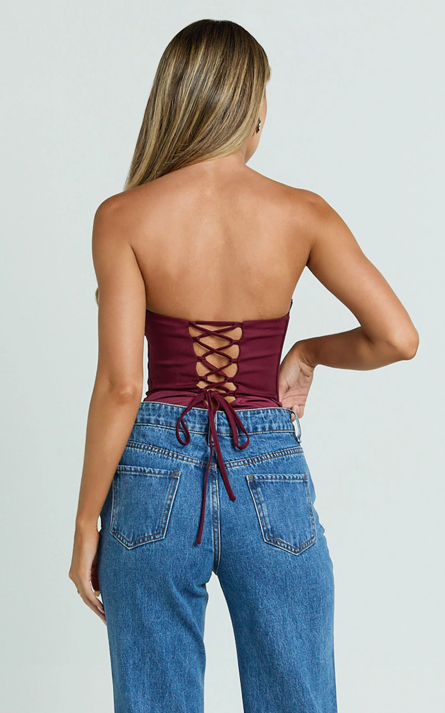 Brigitte Bodysuit - Sweetheart Paneled Bodysuit in Wine