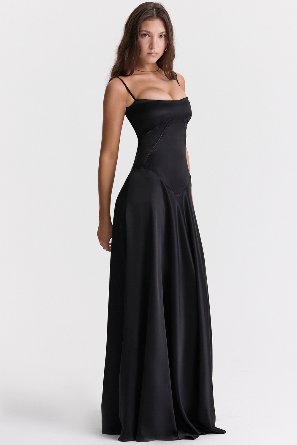 Black Lace Up Maxi Dress