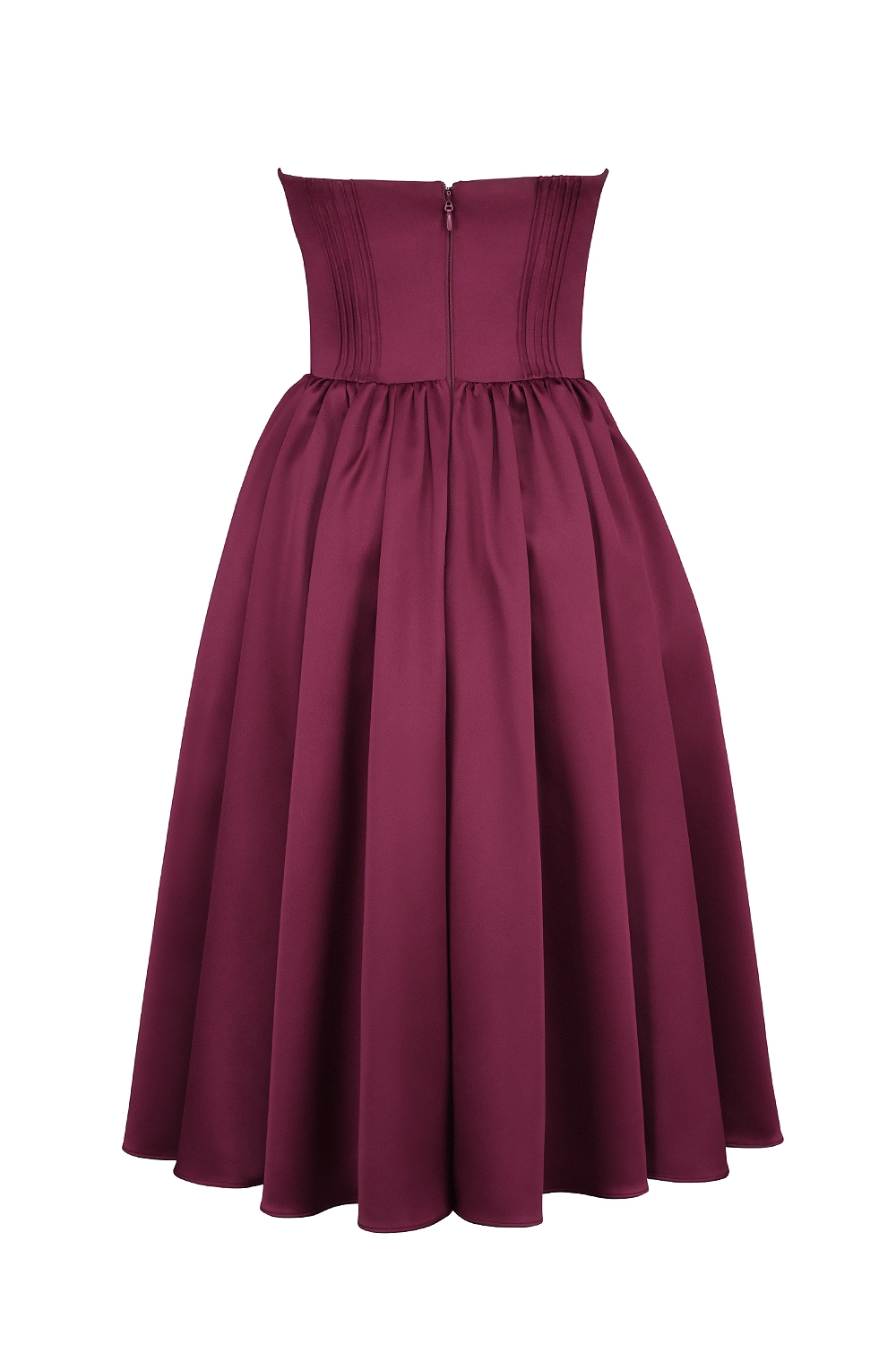 Burgundy Satin Tulle Midi Dress