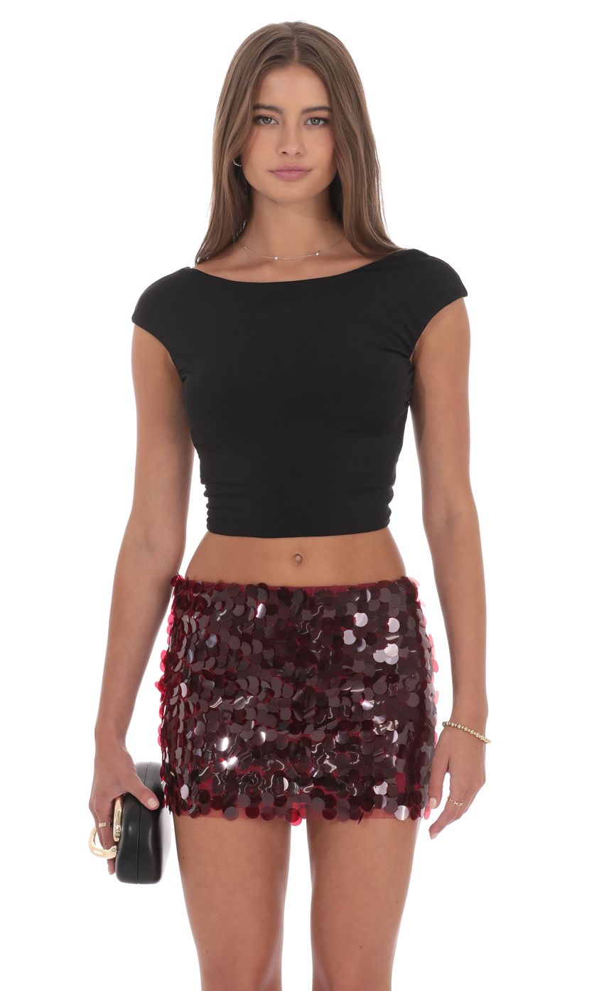 Circle Sequin Skirt in Maroon