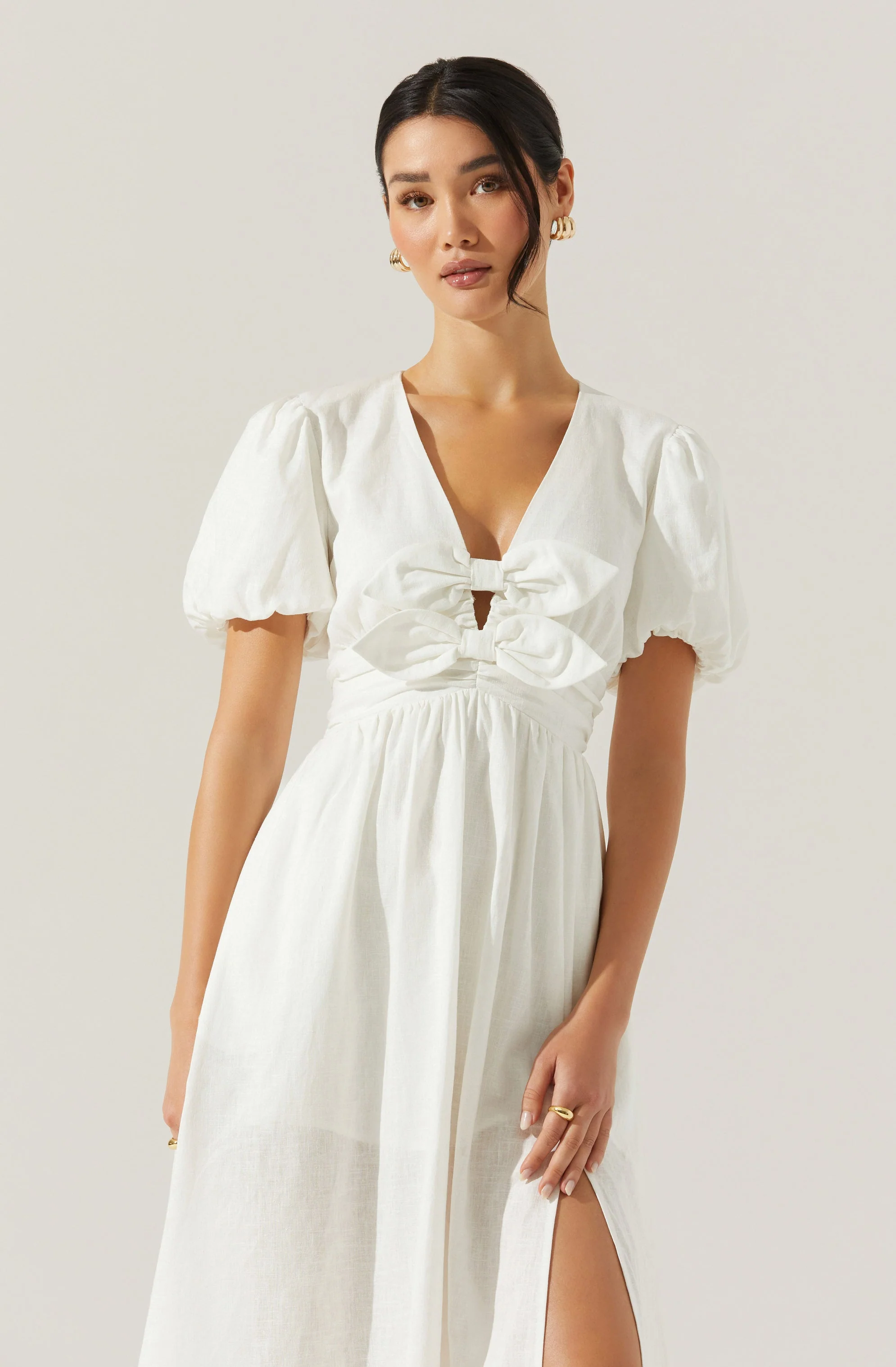 Citrine Linen Bow Front Midi Dress