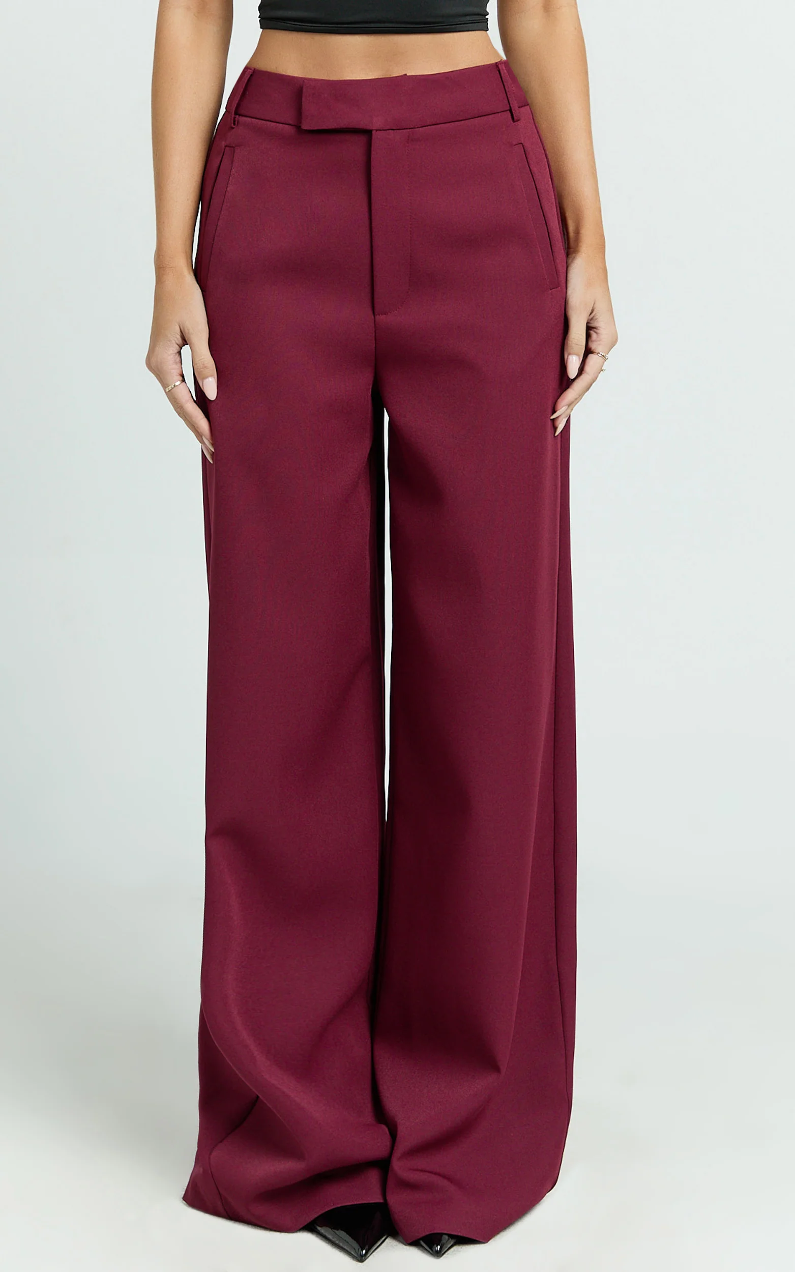Selena Pants - High Waisted Wide Leg Tailored Pants in Wine