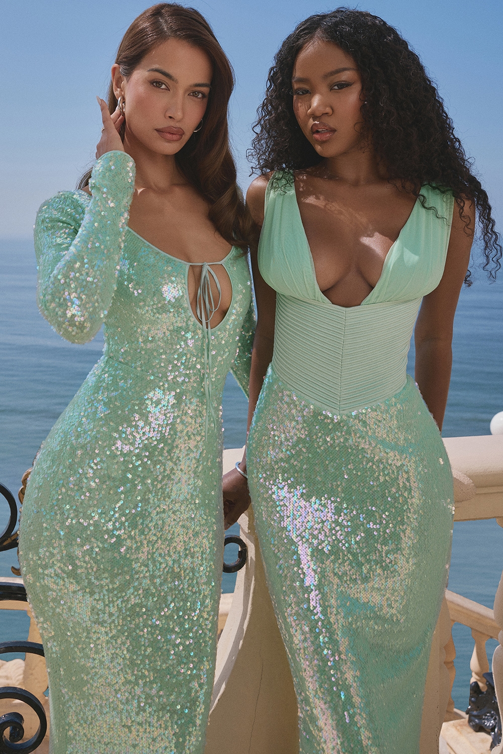 Seafoam Sequin Corset Midi Dress