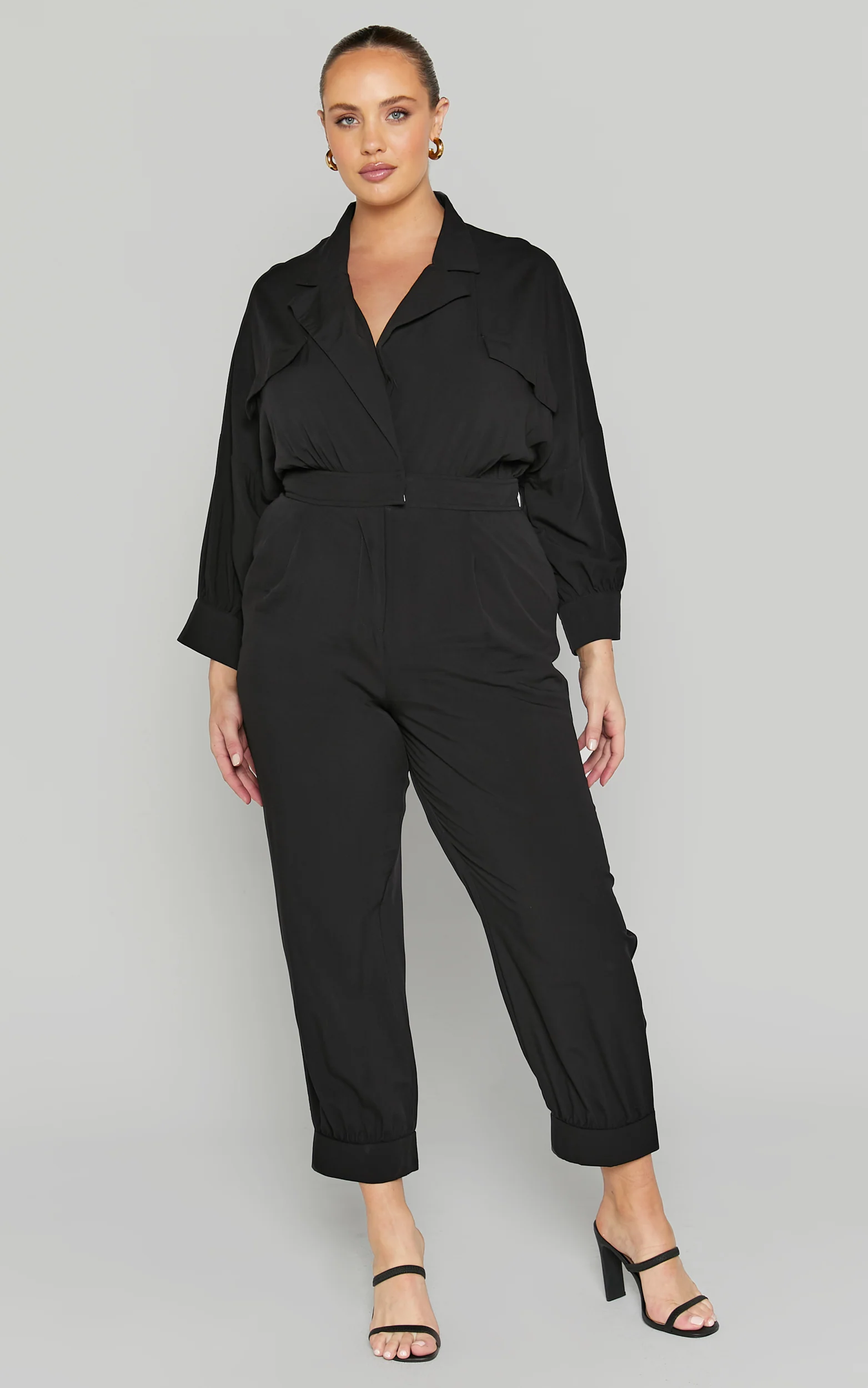 Ayelin Jumpsuit - Linen Relaxed 3/4 Sleeve Jumpsuit in Black