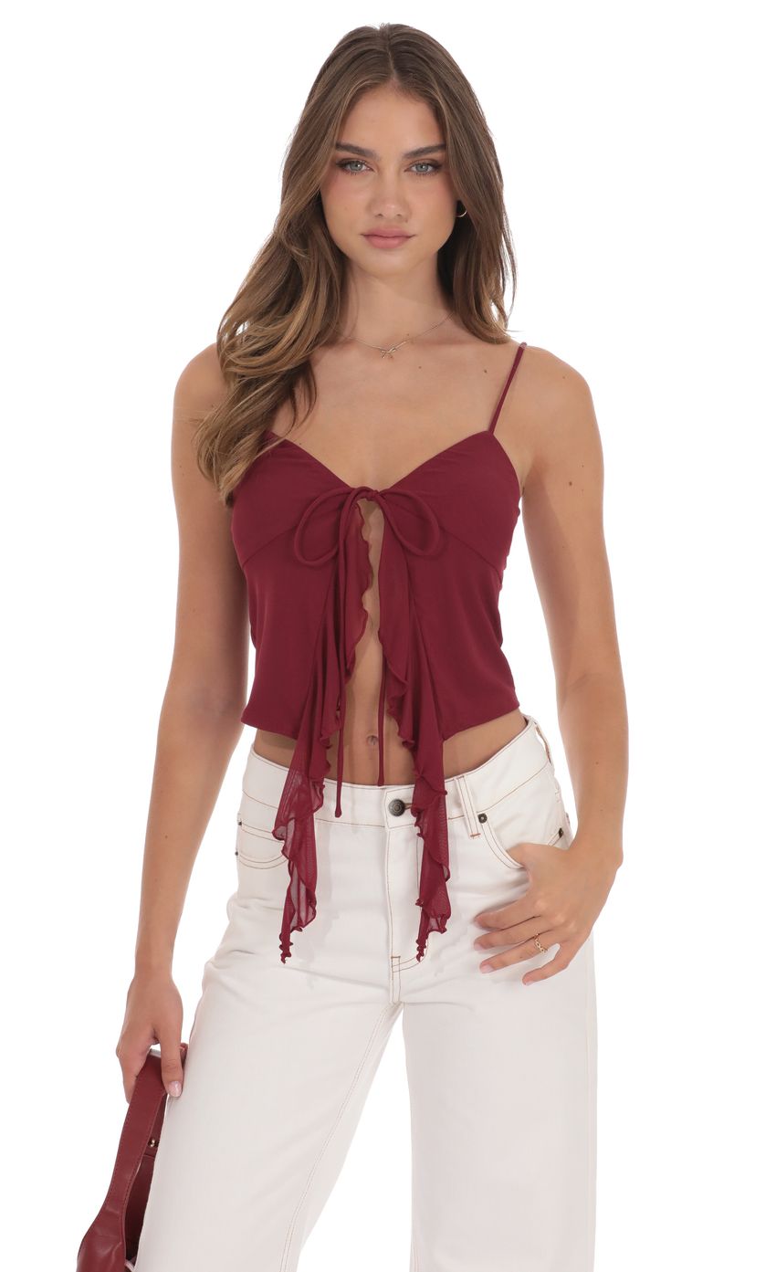 Mesh Front Tassel Top in Red
