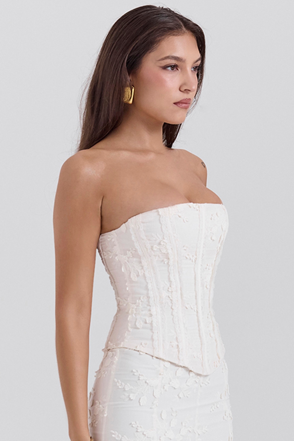 Vintage Ivory Embroidered Strapless Corset
