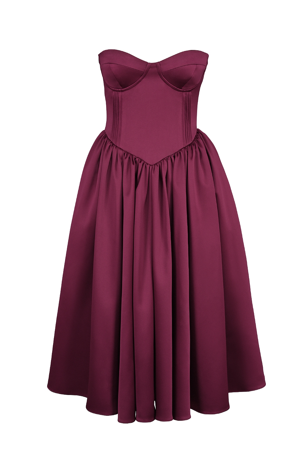 Burgundy Satin Tulle Midi Dress