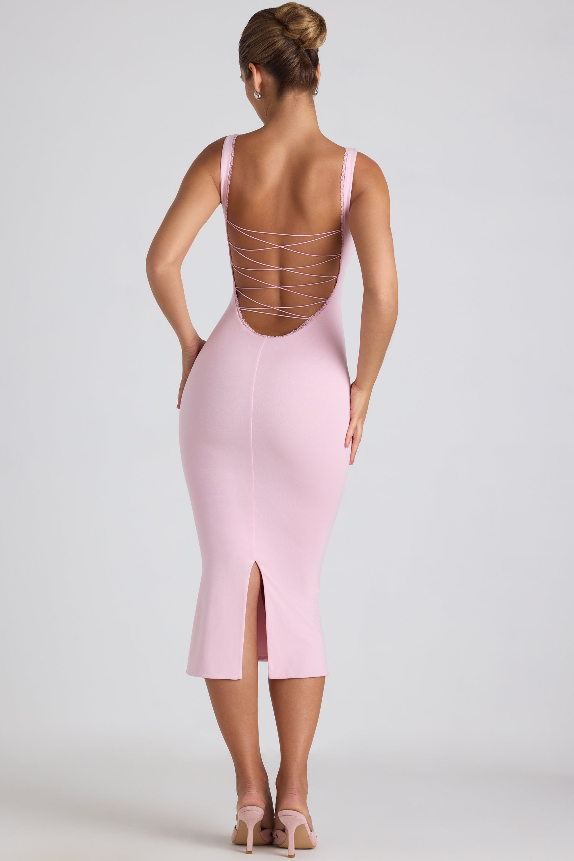 Navi-Modal Lace-Trim Midaxi Dress in Soft Pink