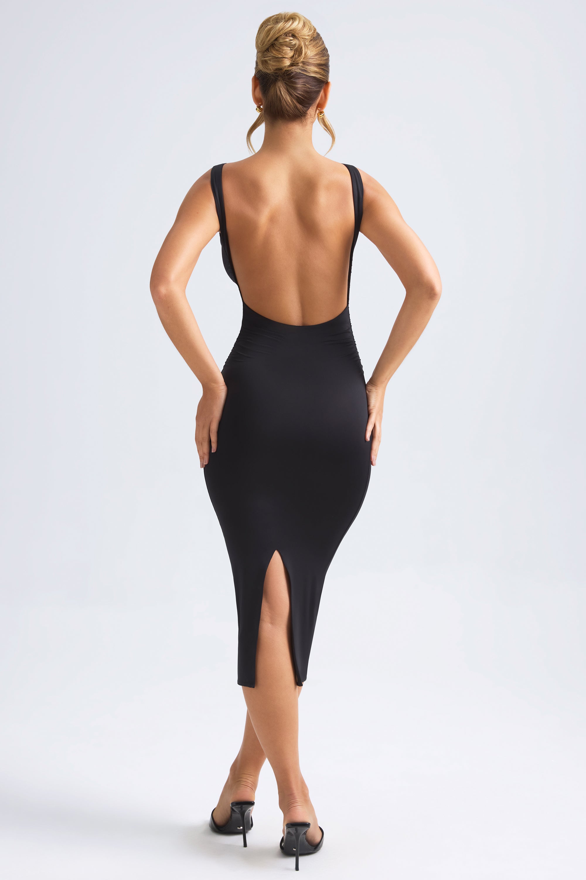 Grainne-Ruched Open-Back Midaxi Dress in Black