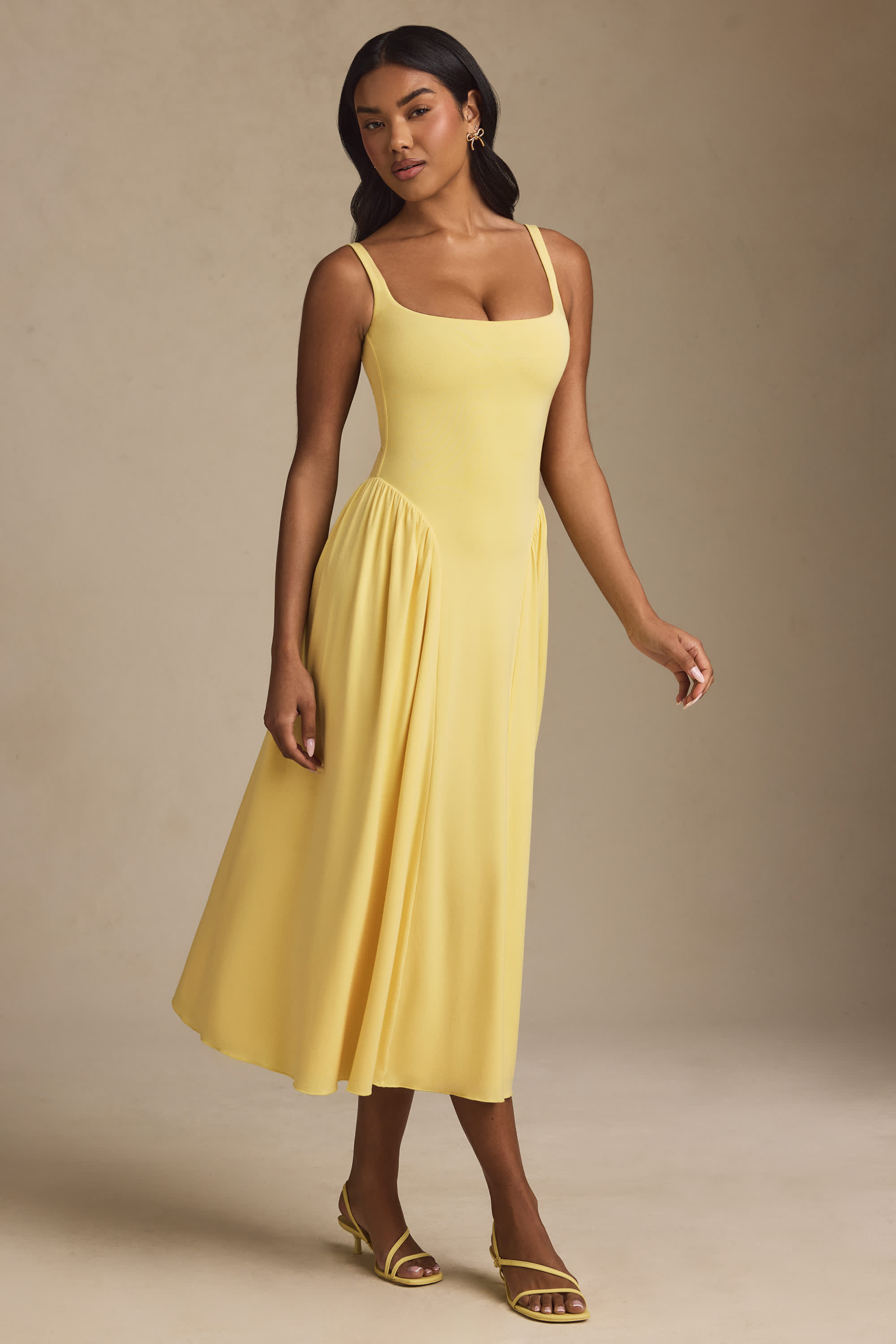 Aireen-Modal A-Line Midaxi Dress in Pastel Yellow