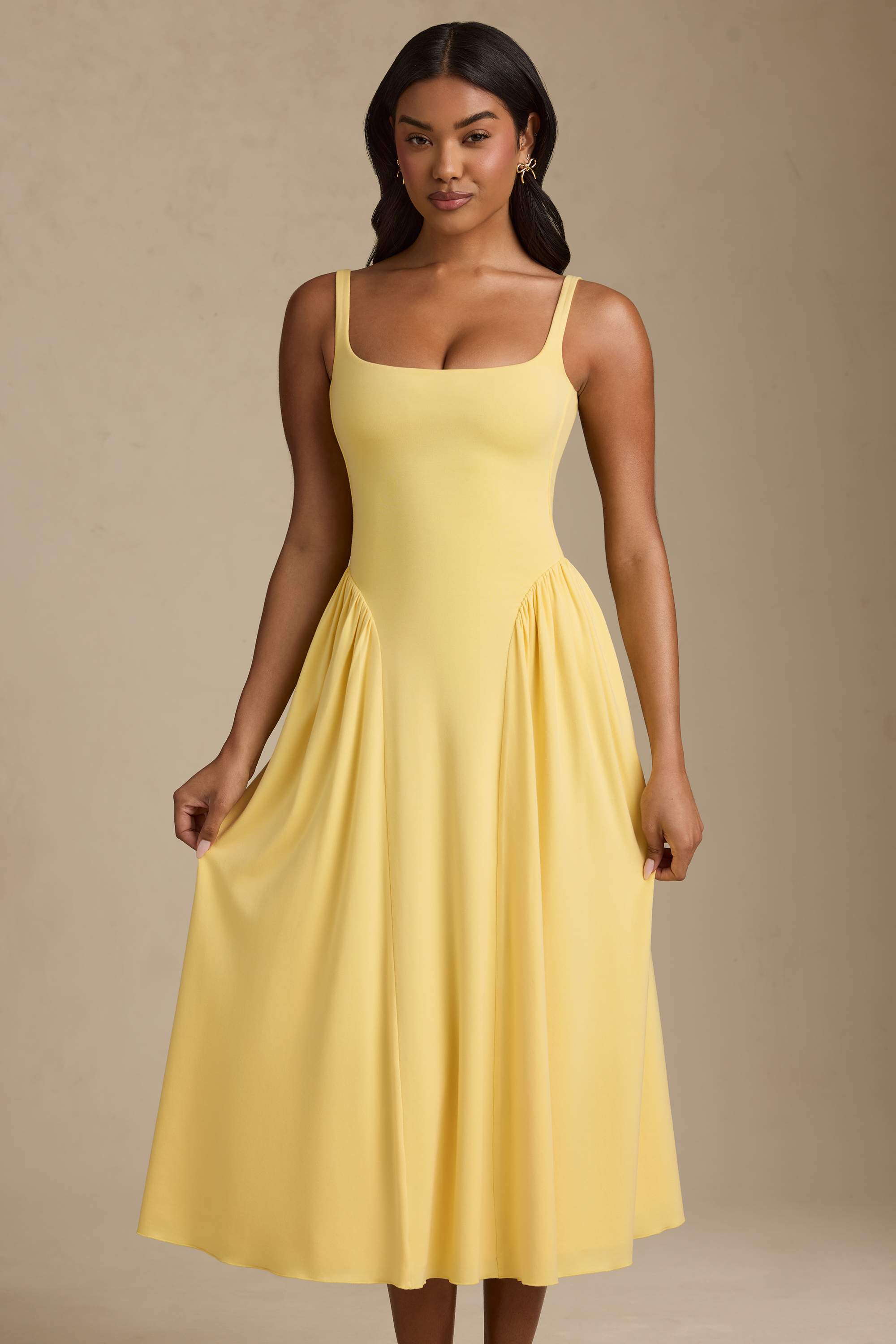 Aireen-Modal A-Line Midaxi Dress in Pastel Yellow