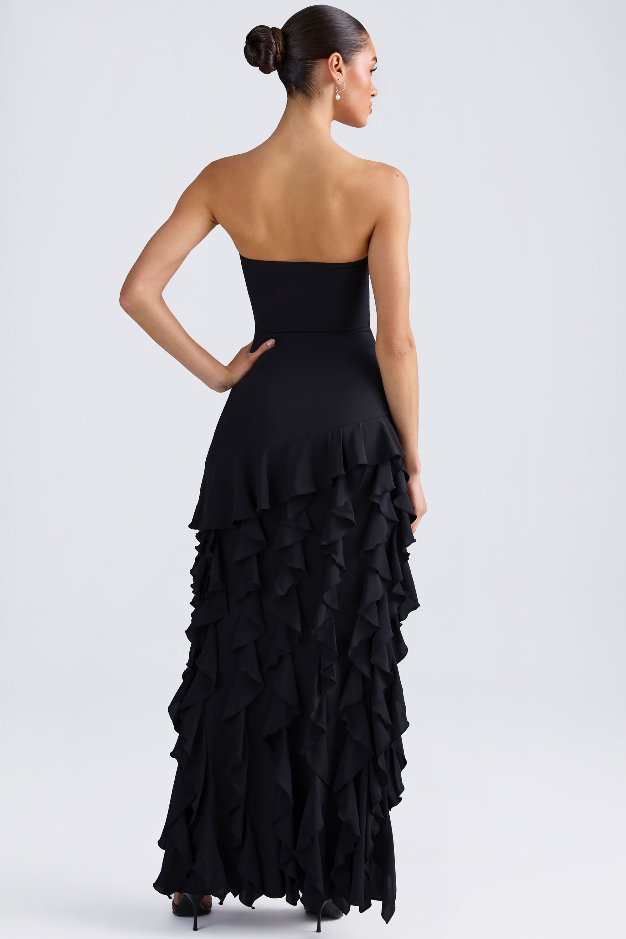 Diletta-Ruffle-Trim Strapless Gown in Black