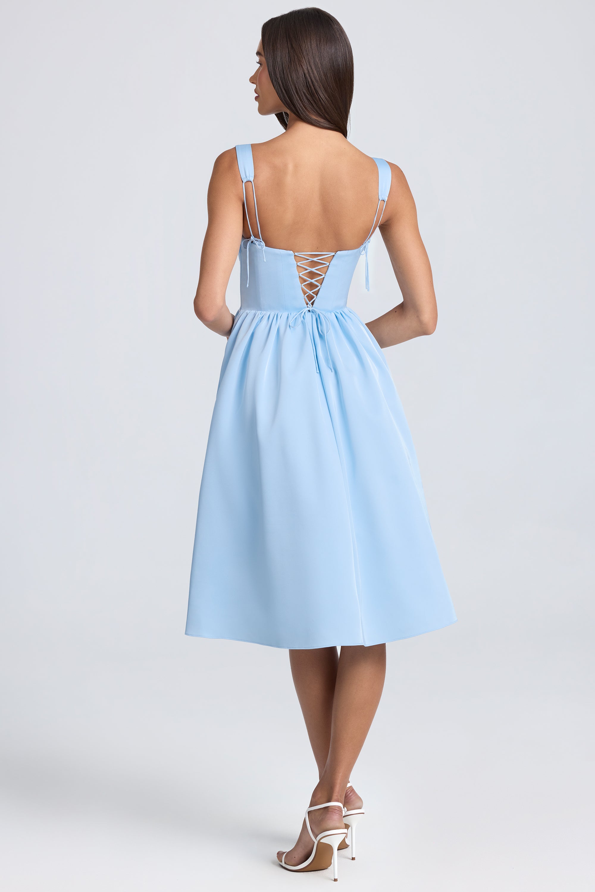 Marguerite-Draped Corset Midaxi Dress in Powder Blue