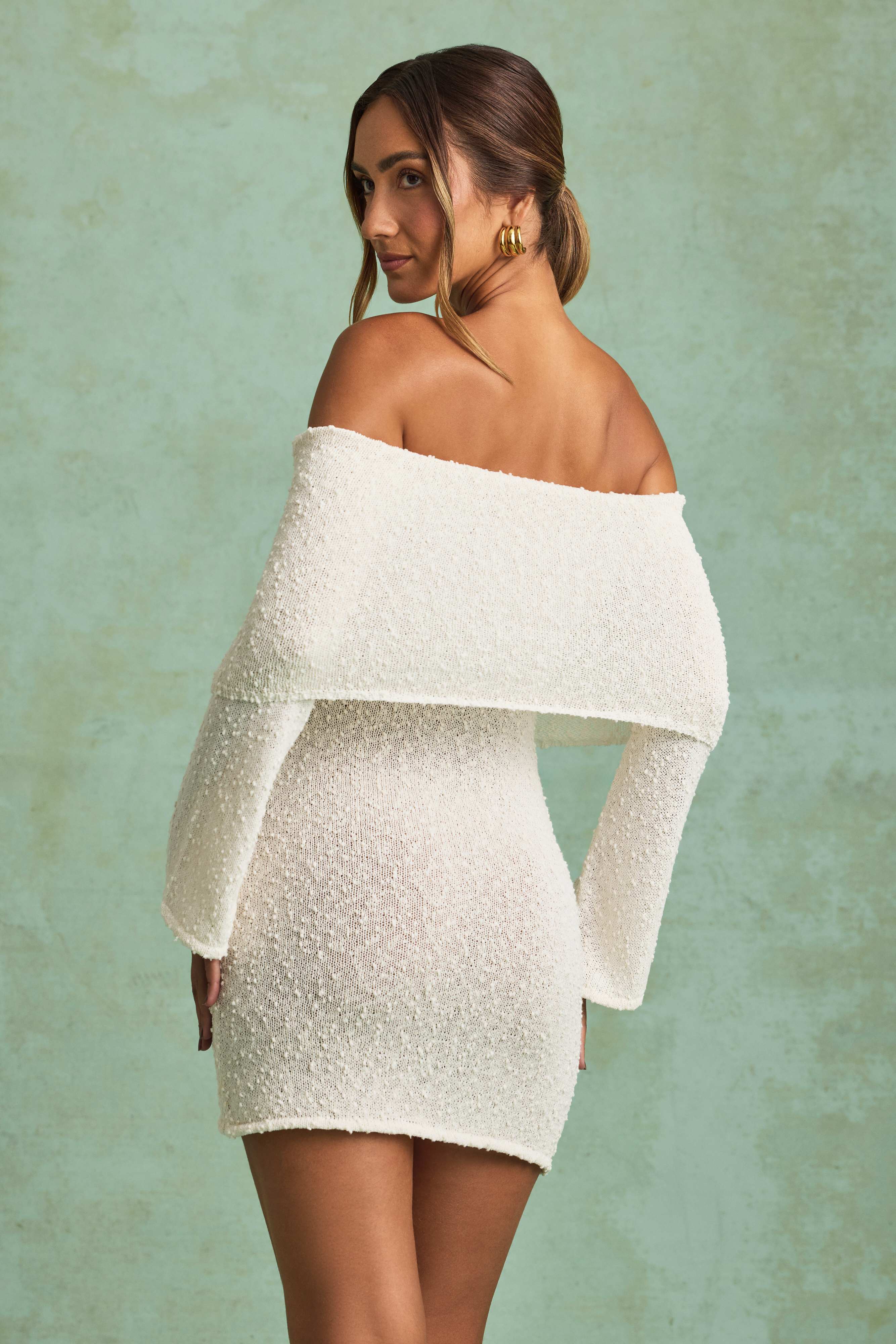 Souline-Bouclé Off-Shoulder Mini Dress in White