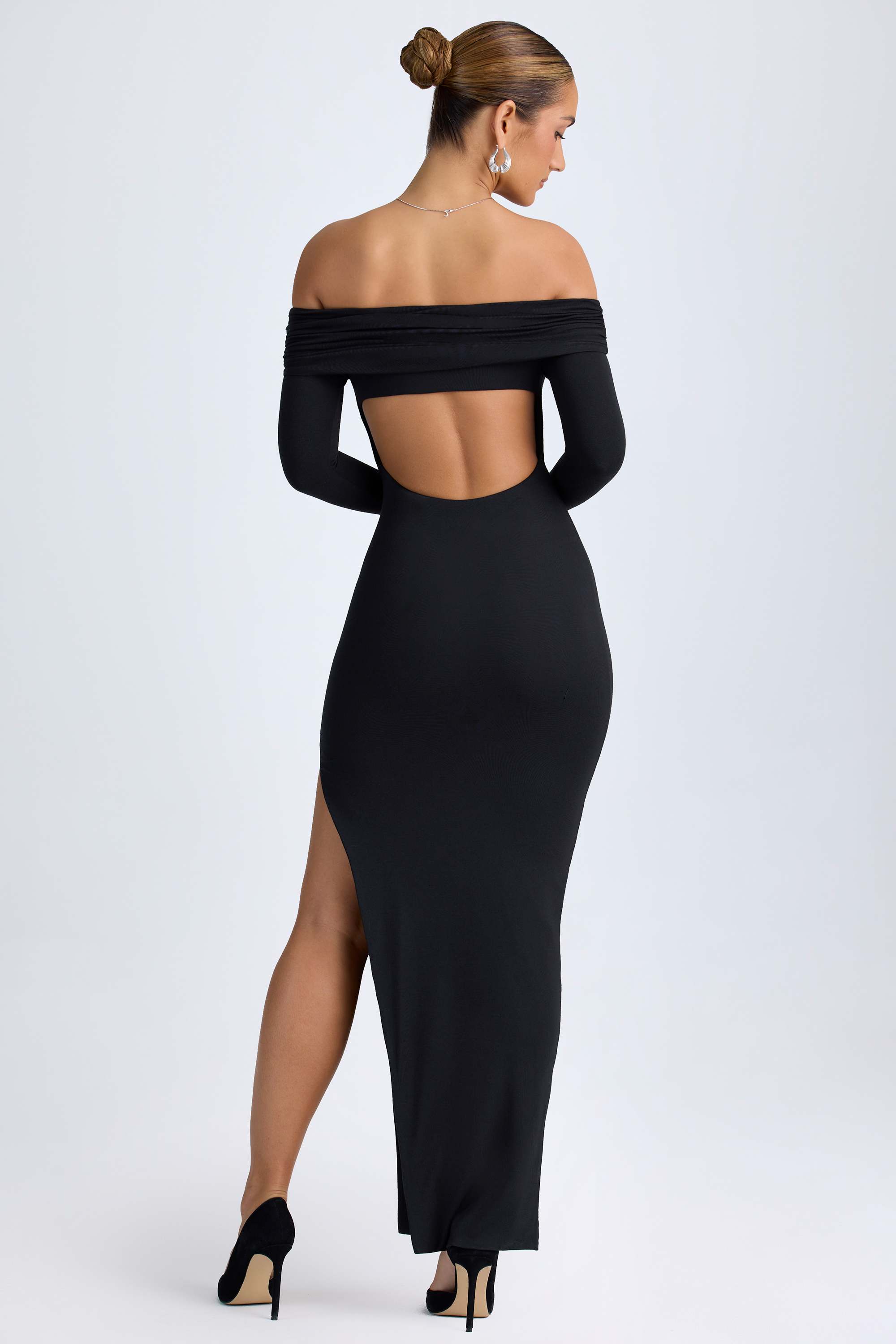 Honora-Modal Off-Shoulder Open-Back Maxi Dress in Black