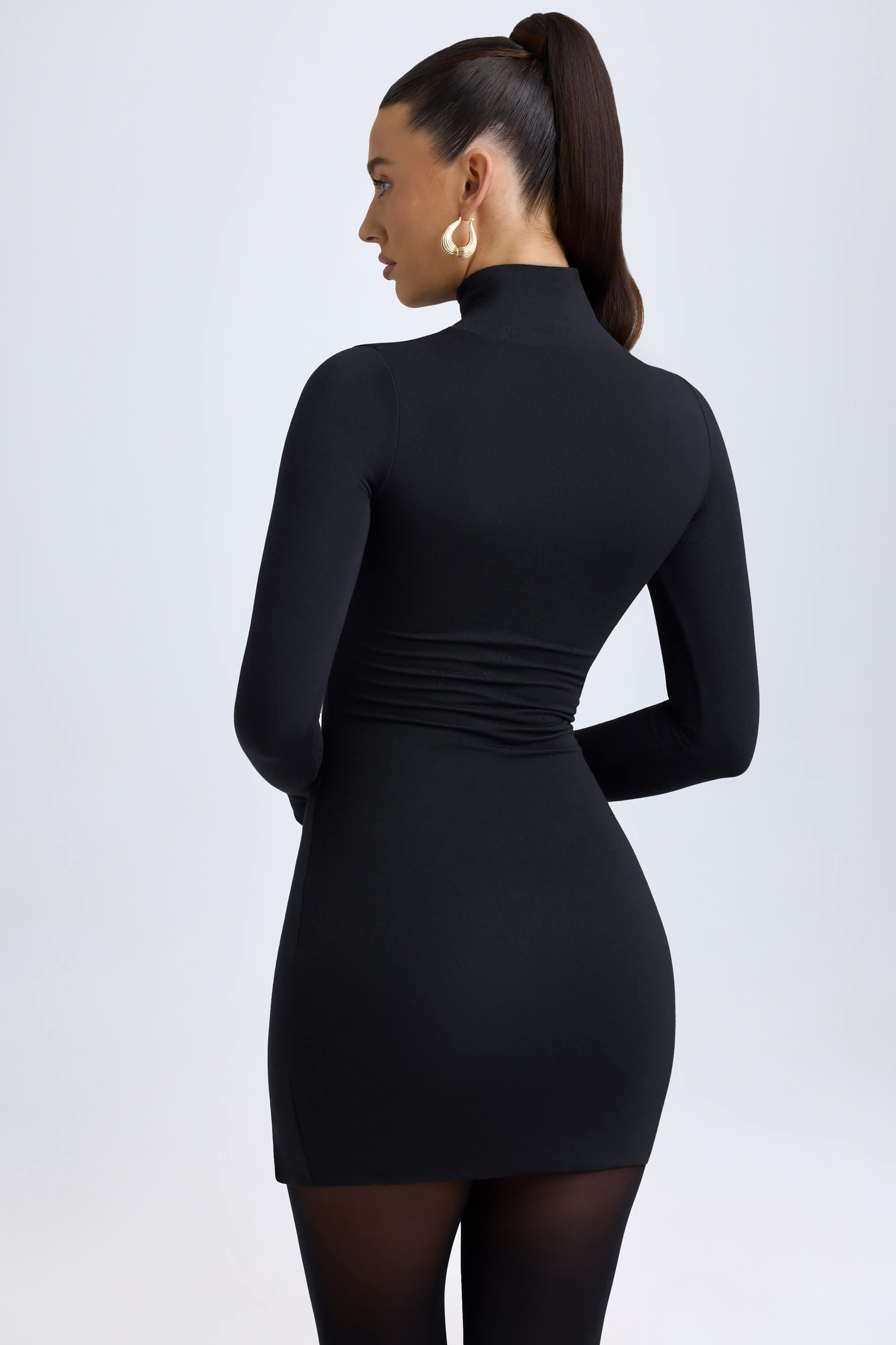 Amira-Modal Turtleneck Mini Dress in Black