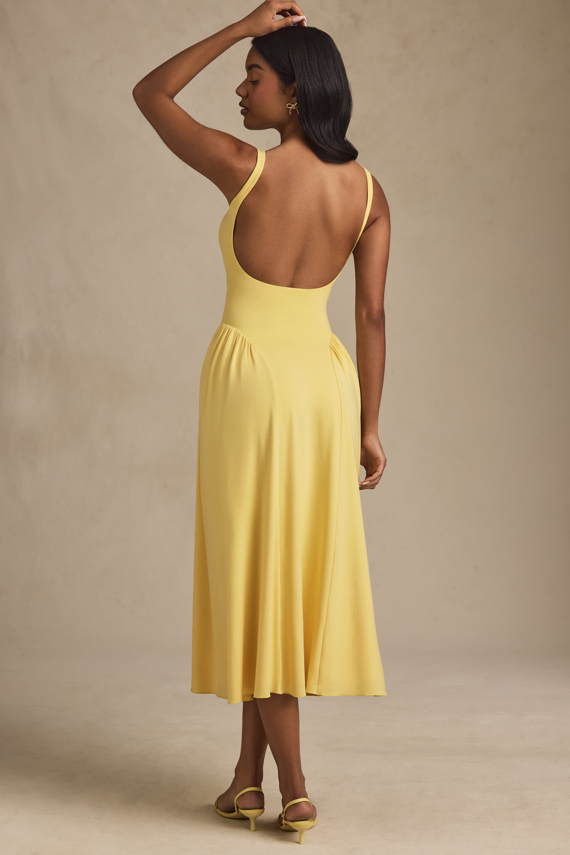 Aireen-Modal A-Line Midaxi Dress in Pastel Yellow