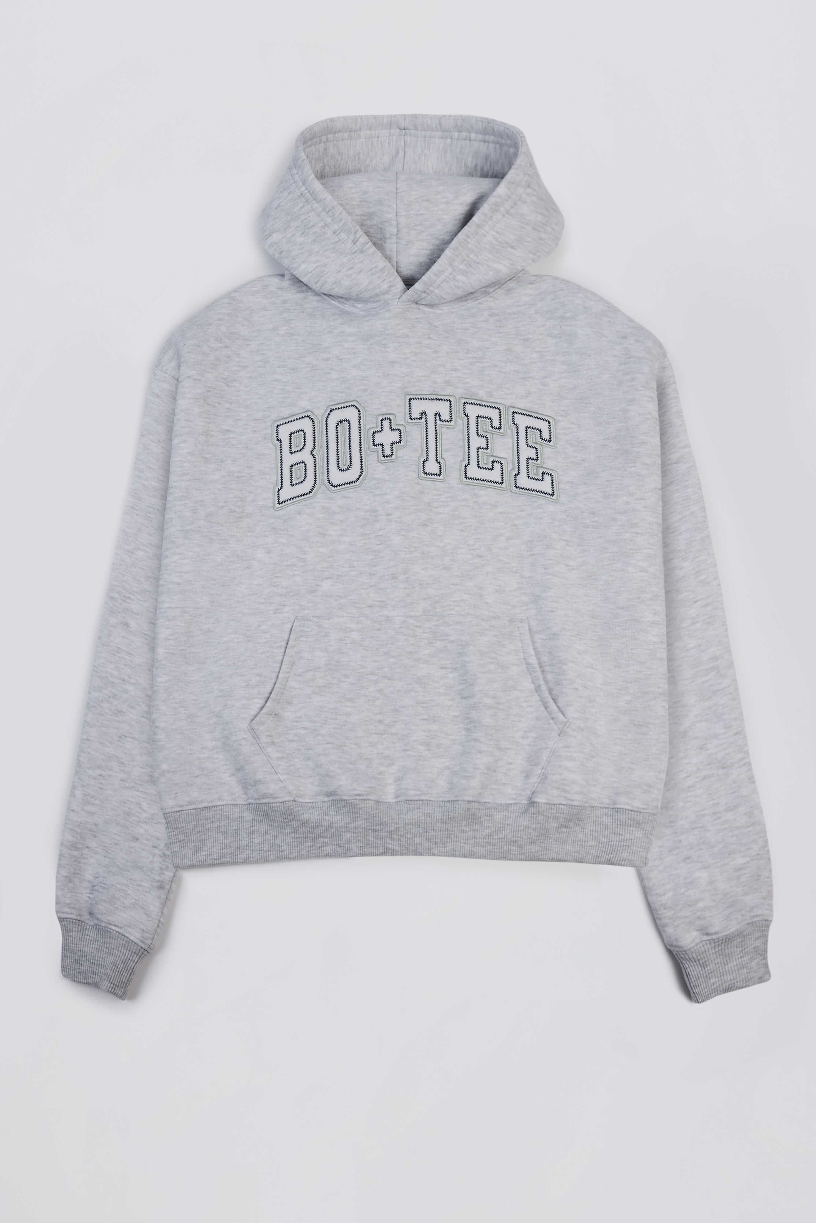Oversized Appliqué Hoodie in Grey Marl