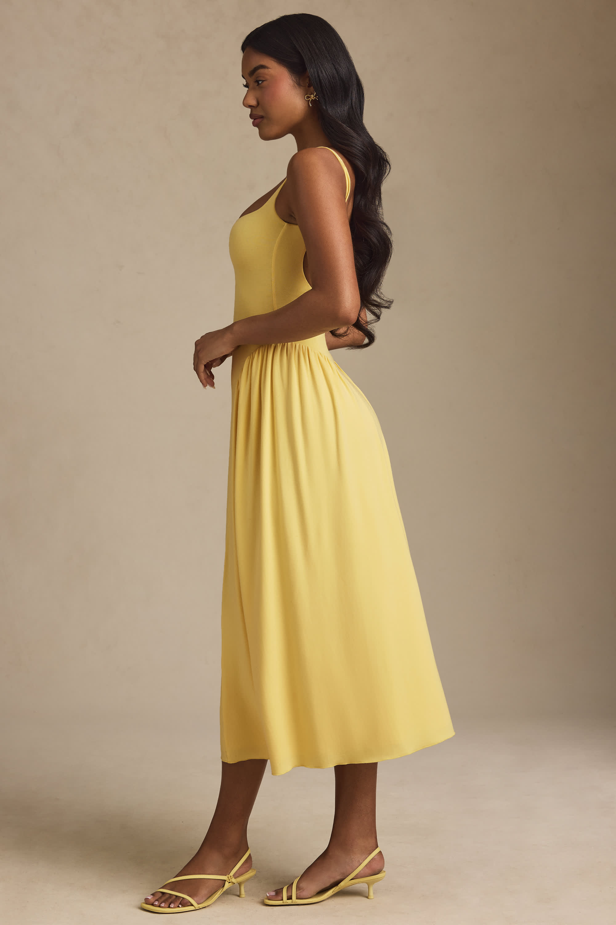 Aireen-Modal A-Line Midaxi Dress in Pastel Yellow