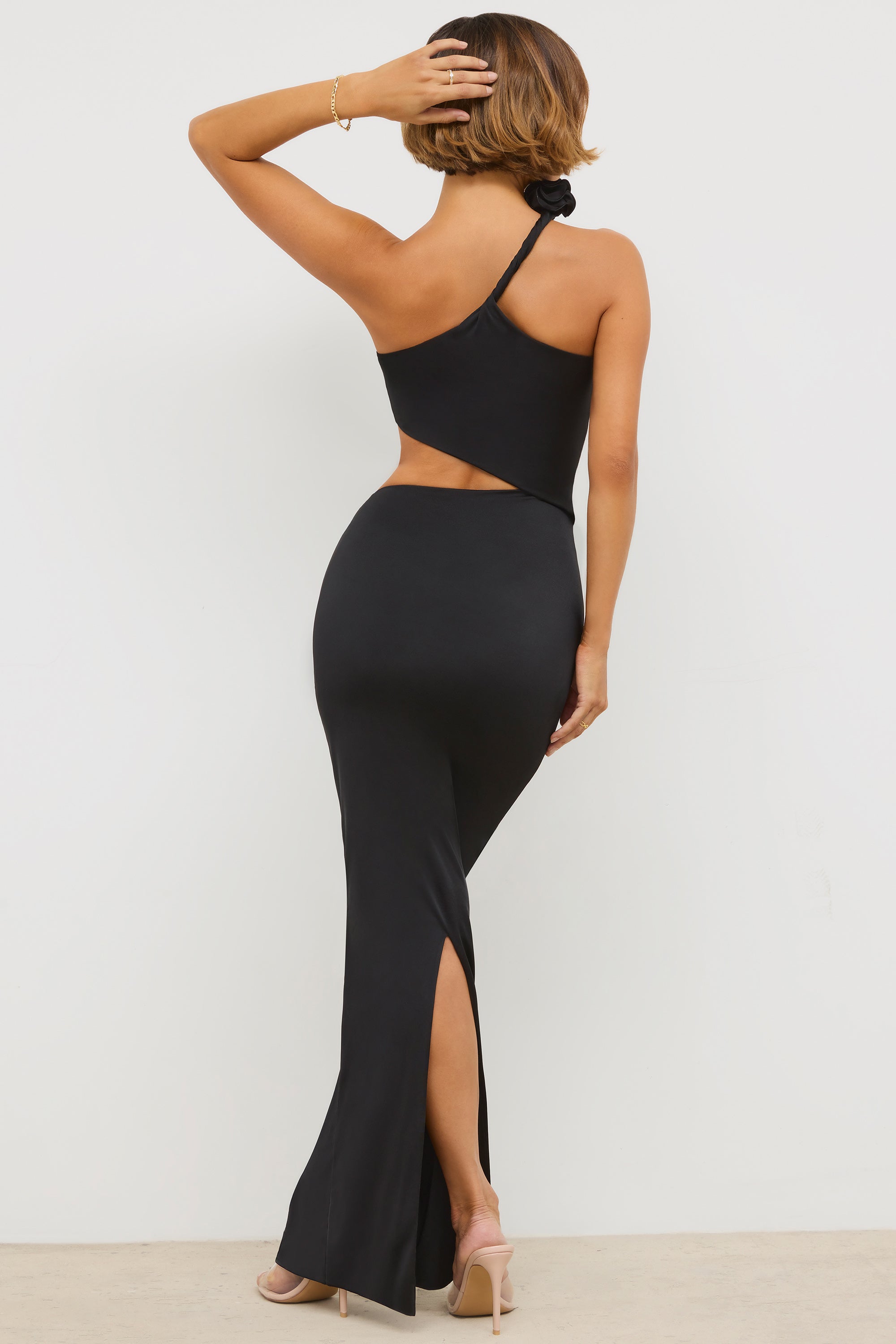 Kalina-Premium Jersey Asymmetric Cut Out Maxi Dress in Black