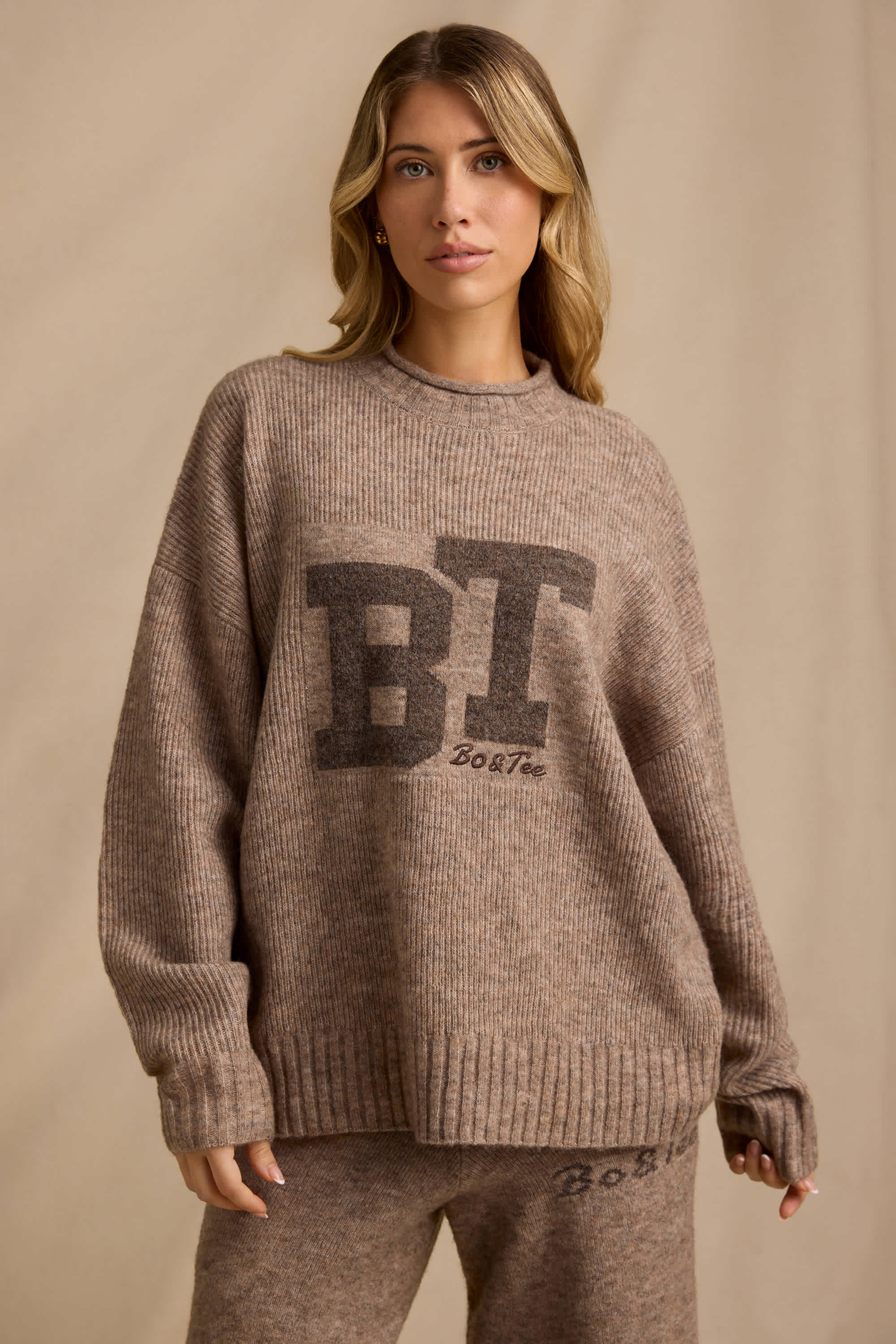 Oversized Knit Jumper in Brown Marl