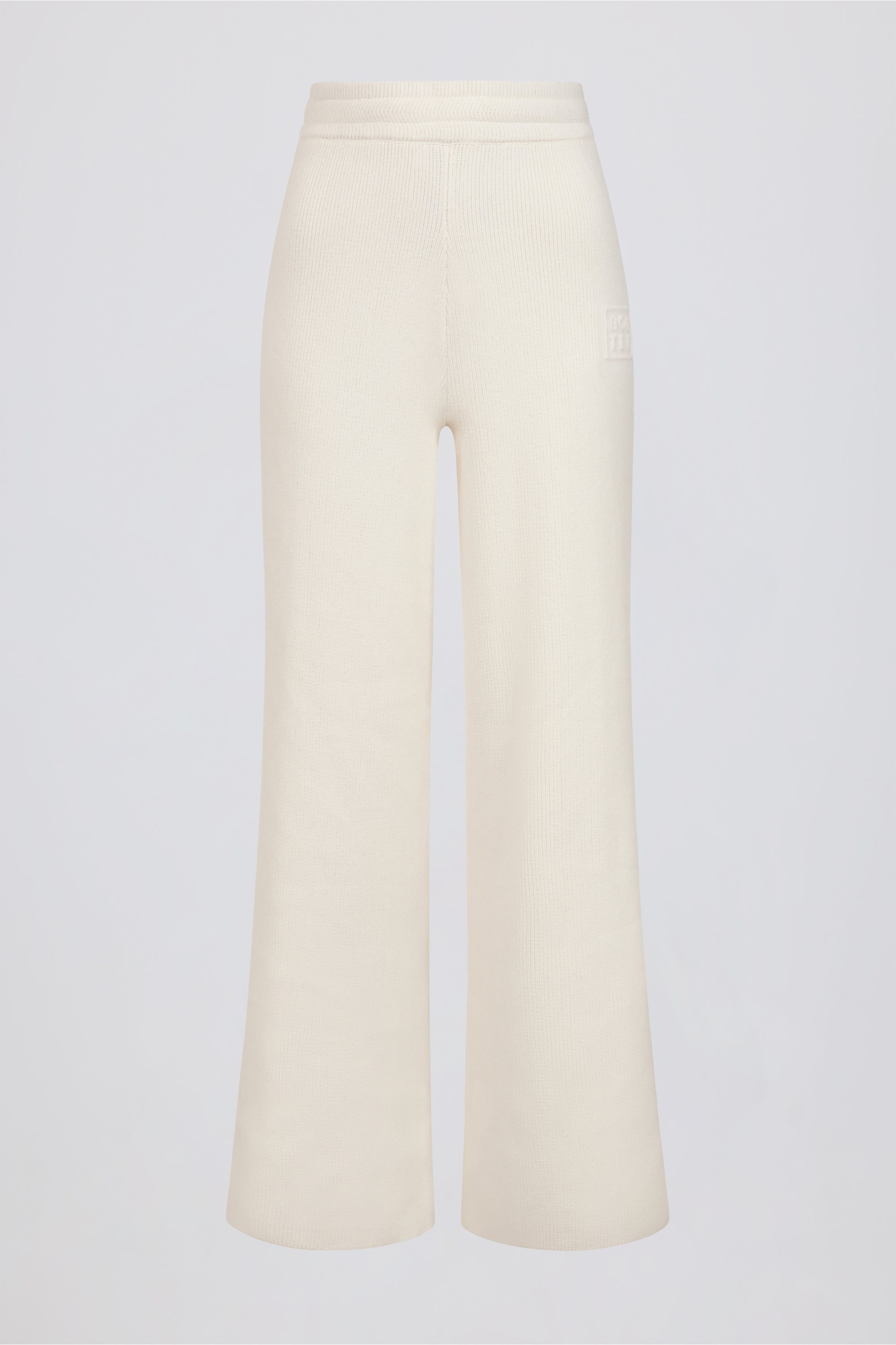Ribbed-Knit Wide-Leg Joggers in Ivory