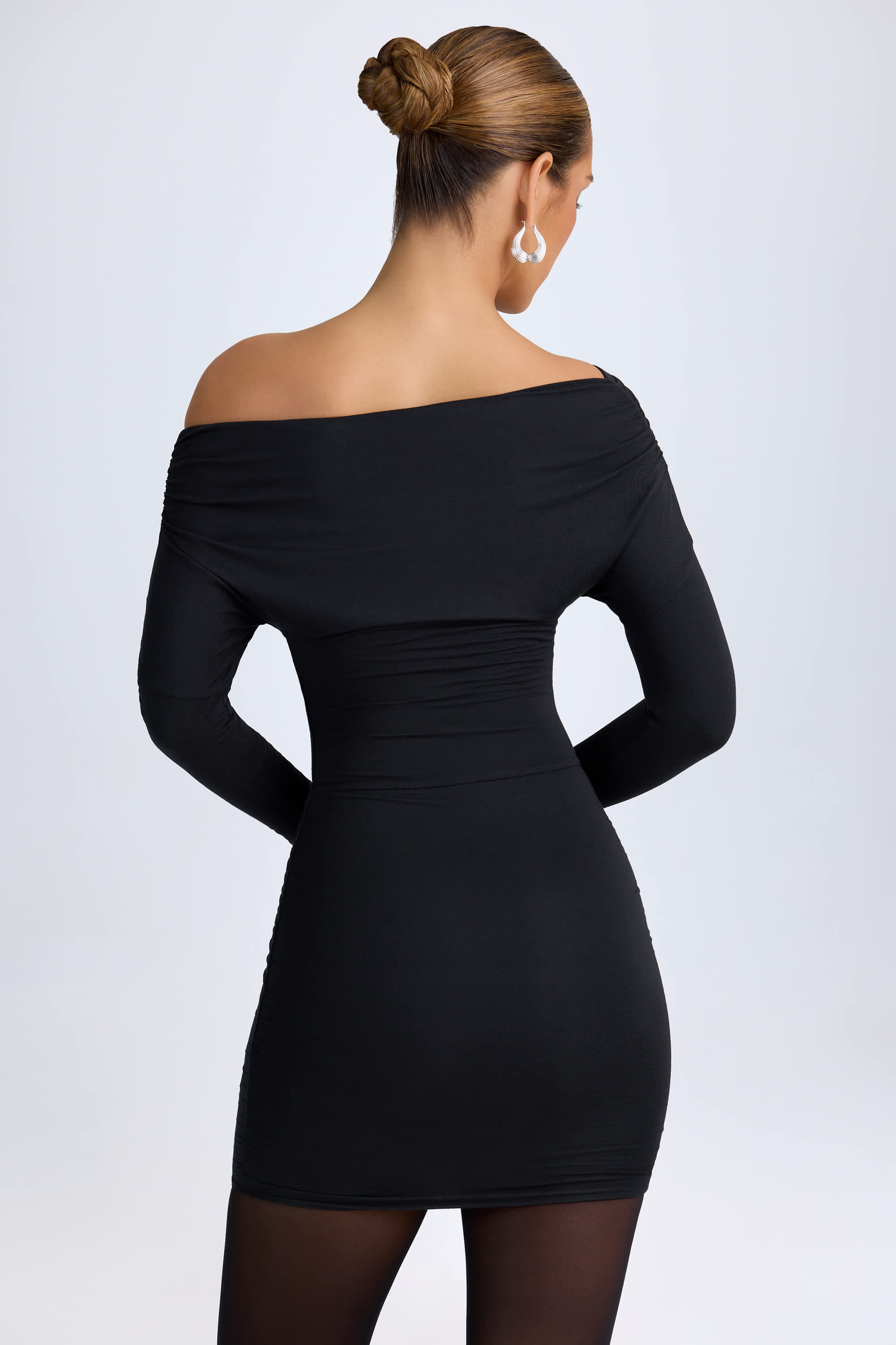 Elsa-Modal Off-Shoulder Ruched Mini Dress in Black